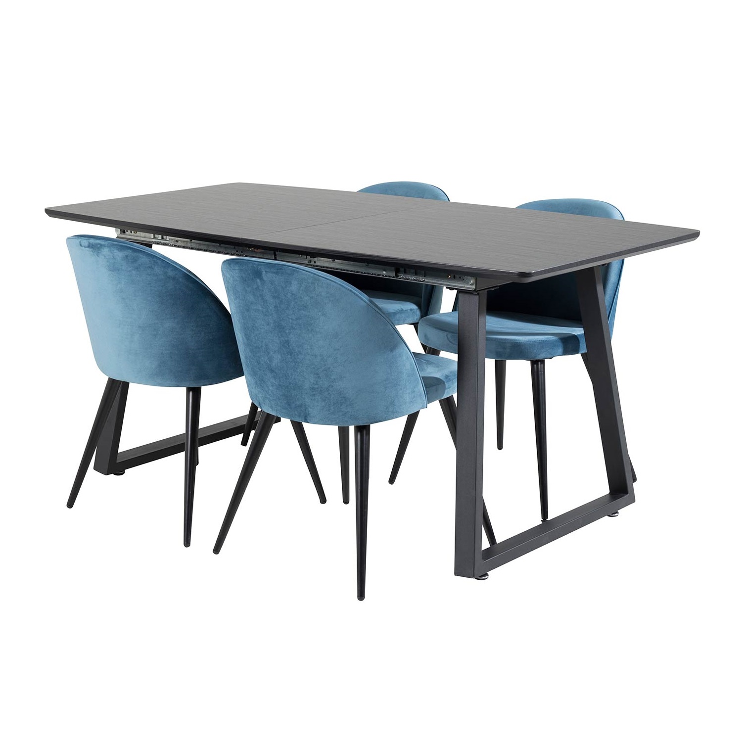 Inca Extentiontable - Black top+Velvet Chair-Blue / Black_4 Sort/Blå