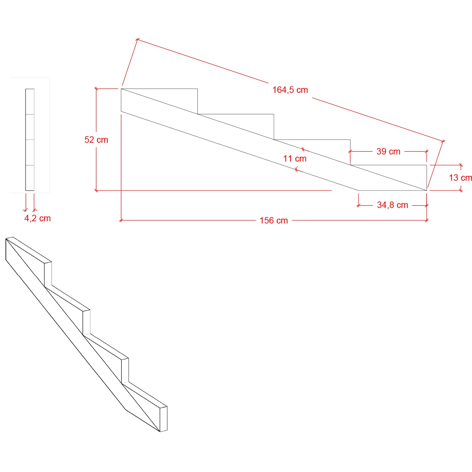 Trappevange PLUS Trinndybde 39 cm 4-Trinn uten Beslag