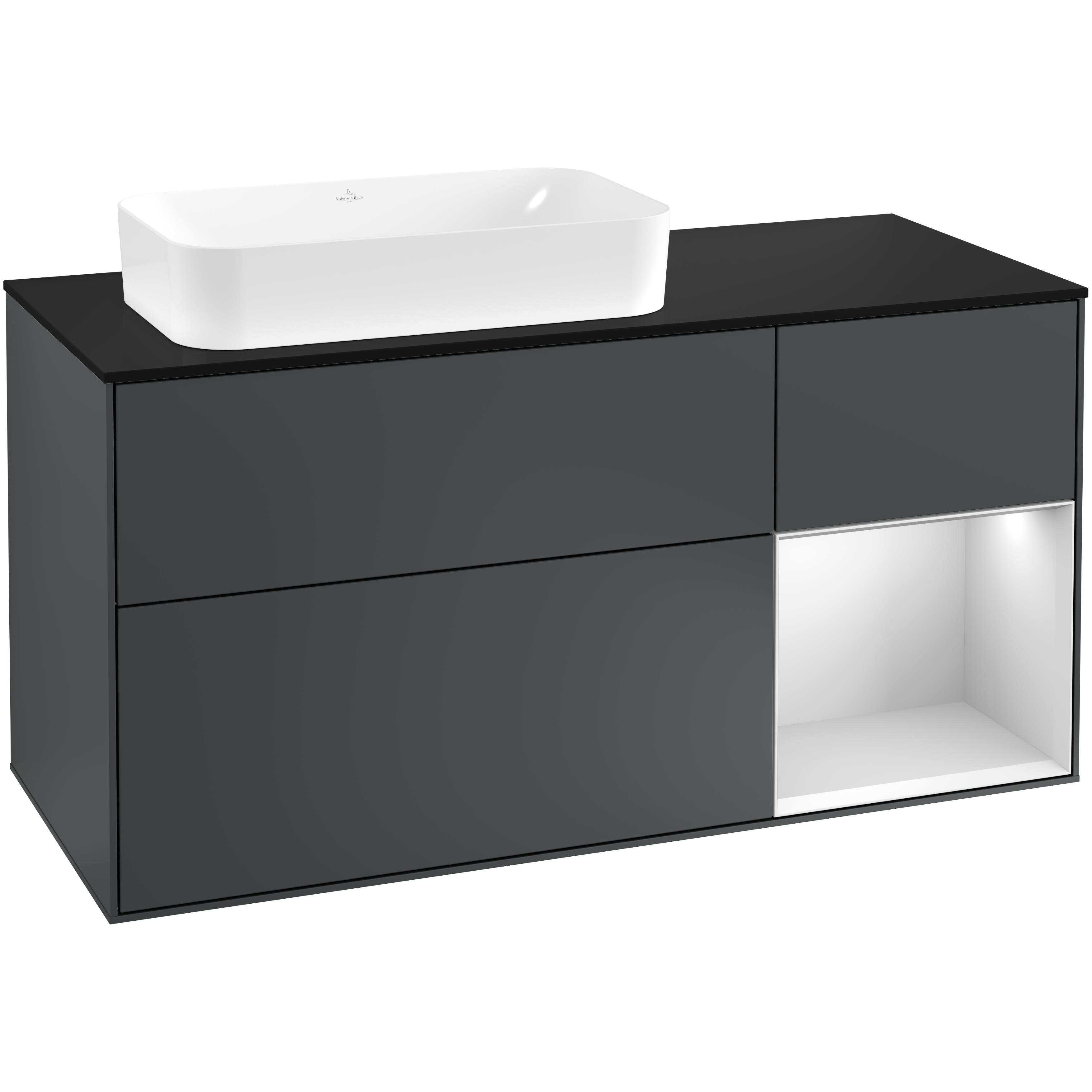 Tvättställsskåp Villeroy & Boch Finion med 3 Lådor Hylla och Bänkskiva för Ocentrerat Fristående Tvättställ