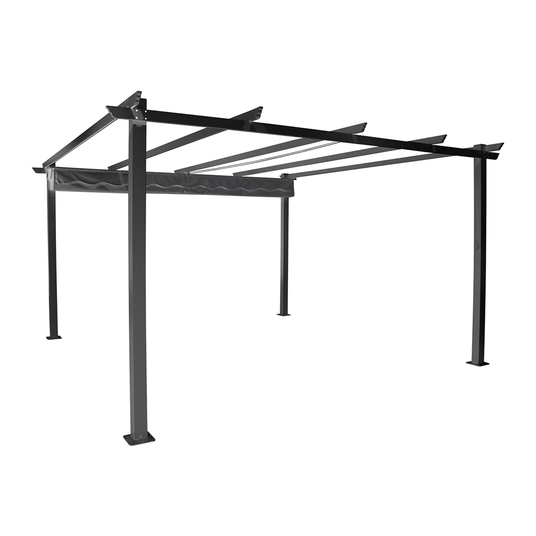 Pergola Skugga 4X4M Sort Ramme Grått Stoff