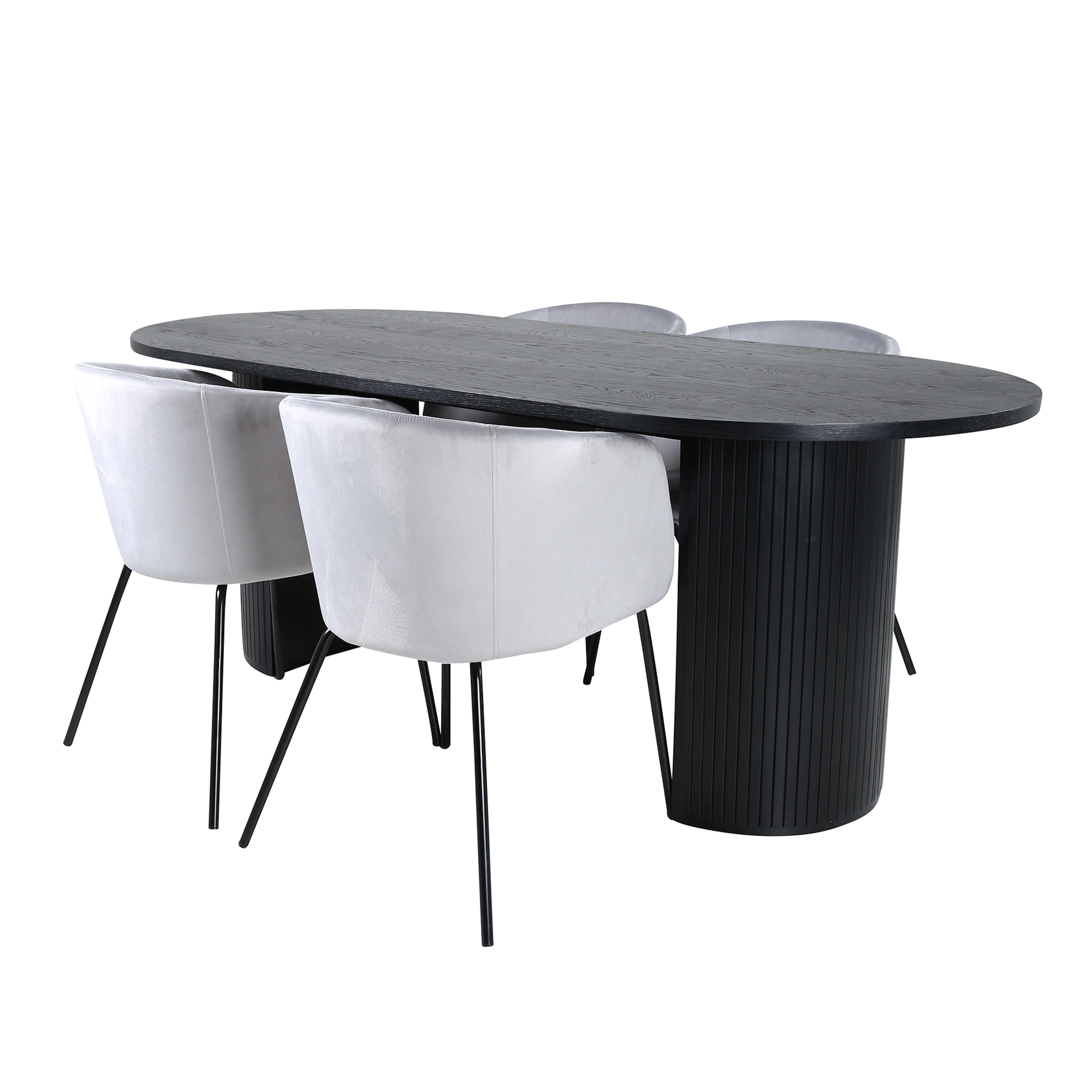 Bianca Oval Dining Table - Black / Black Veneer+Berit Chair Lysegrå