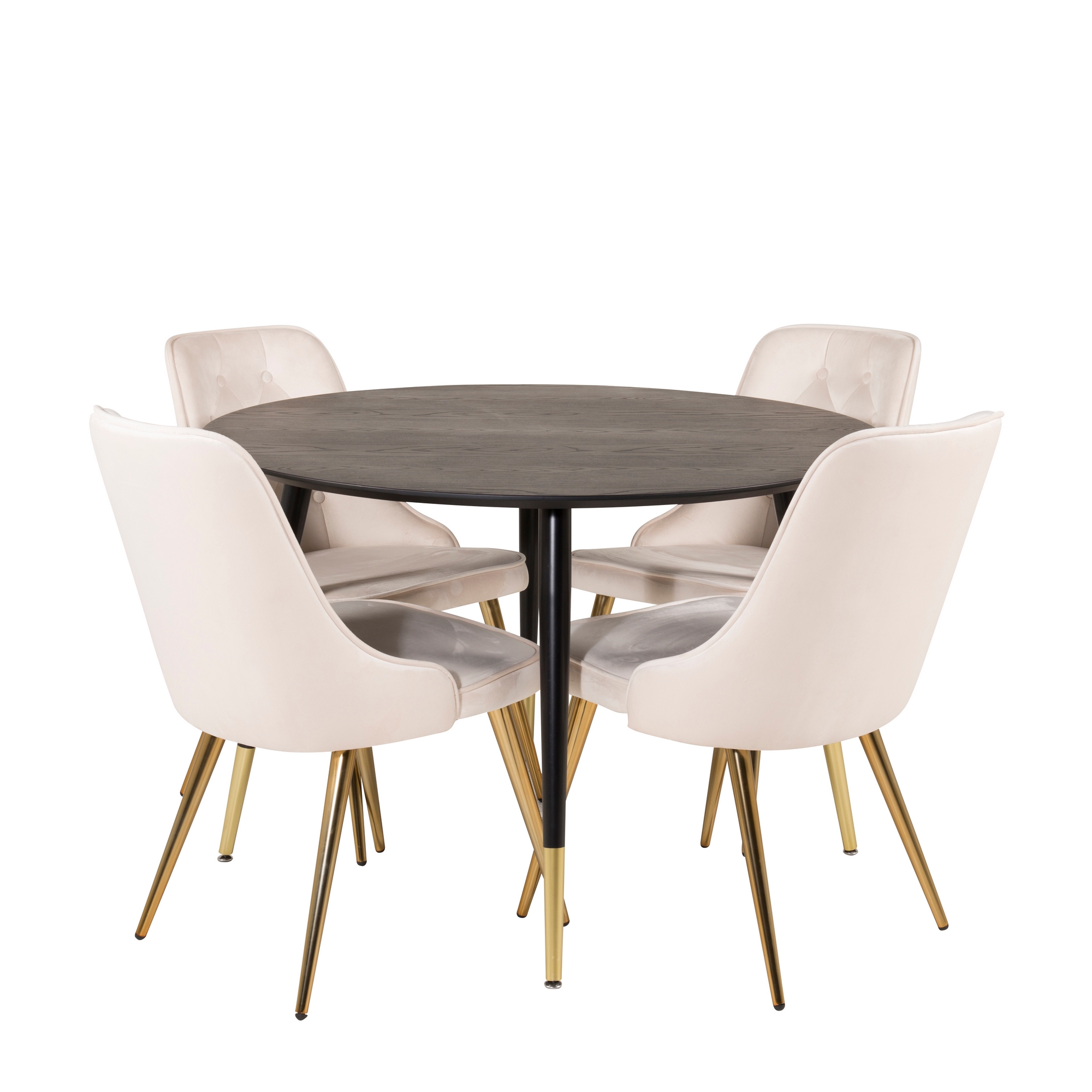 Spisegruppe Venture Home Dipp Ø115 cm med 4 Velvet Deluxe Stoler