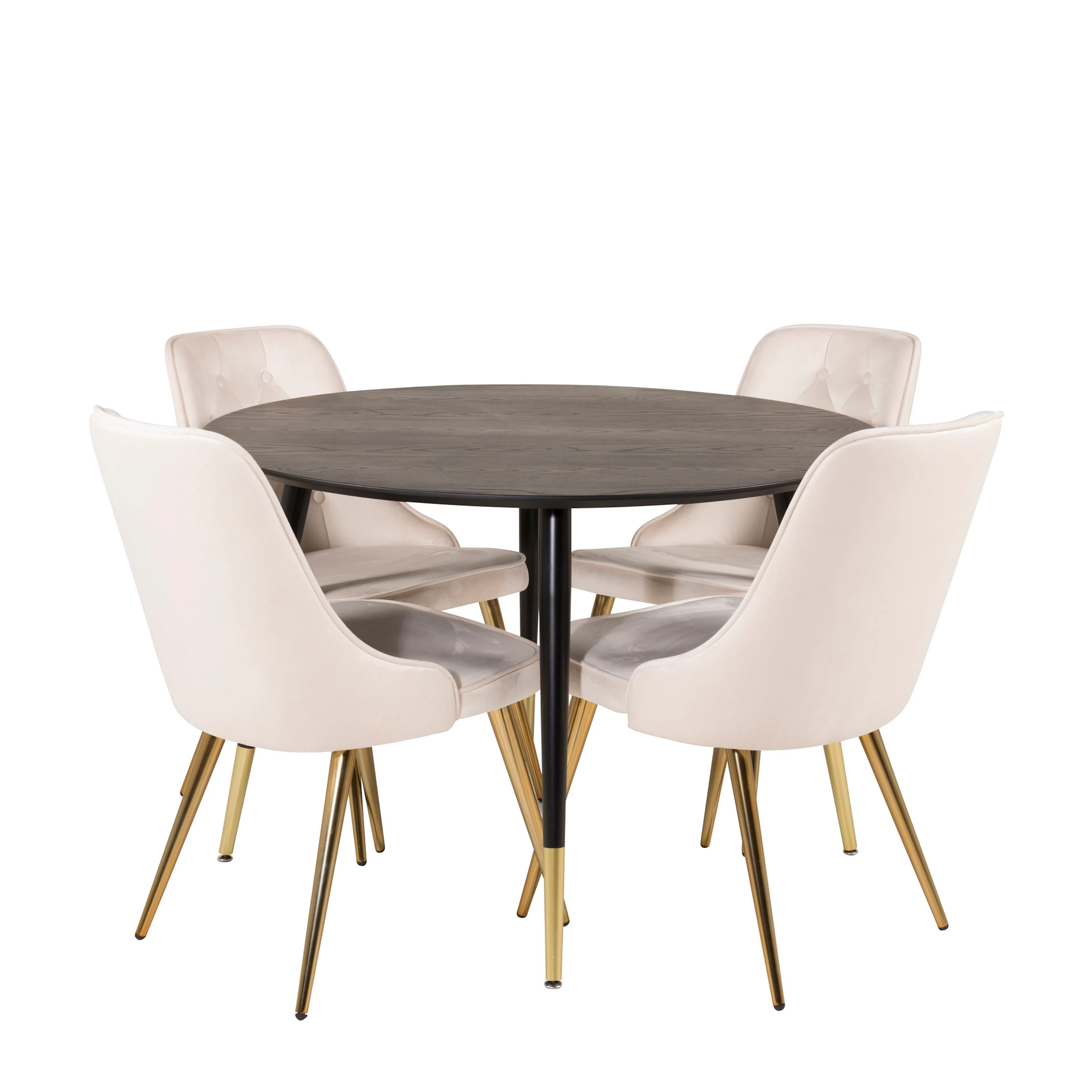 Spisegruppe Venture Home Dipp Ø115 cm med 4 Velvet Deluxe Stoler