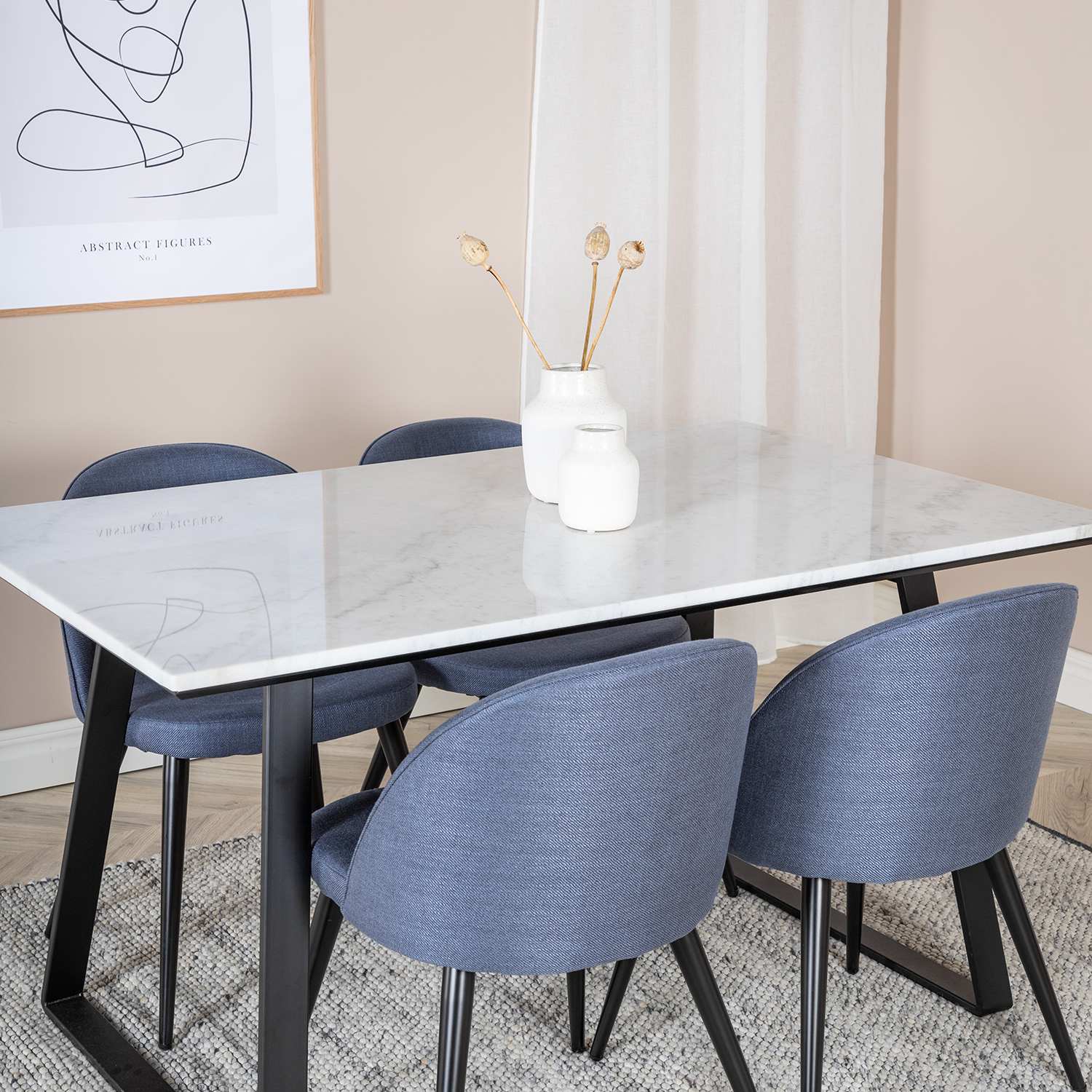 Spisegruppe Venture Home Estelle 140 med 4 Valentina Stoler Polyester