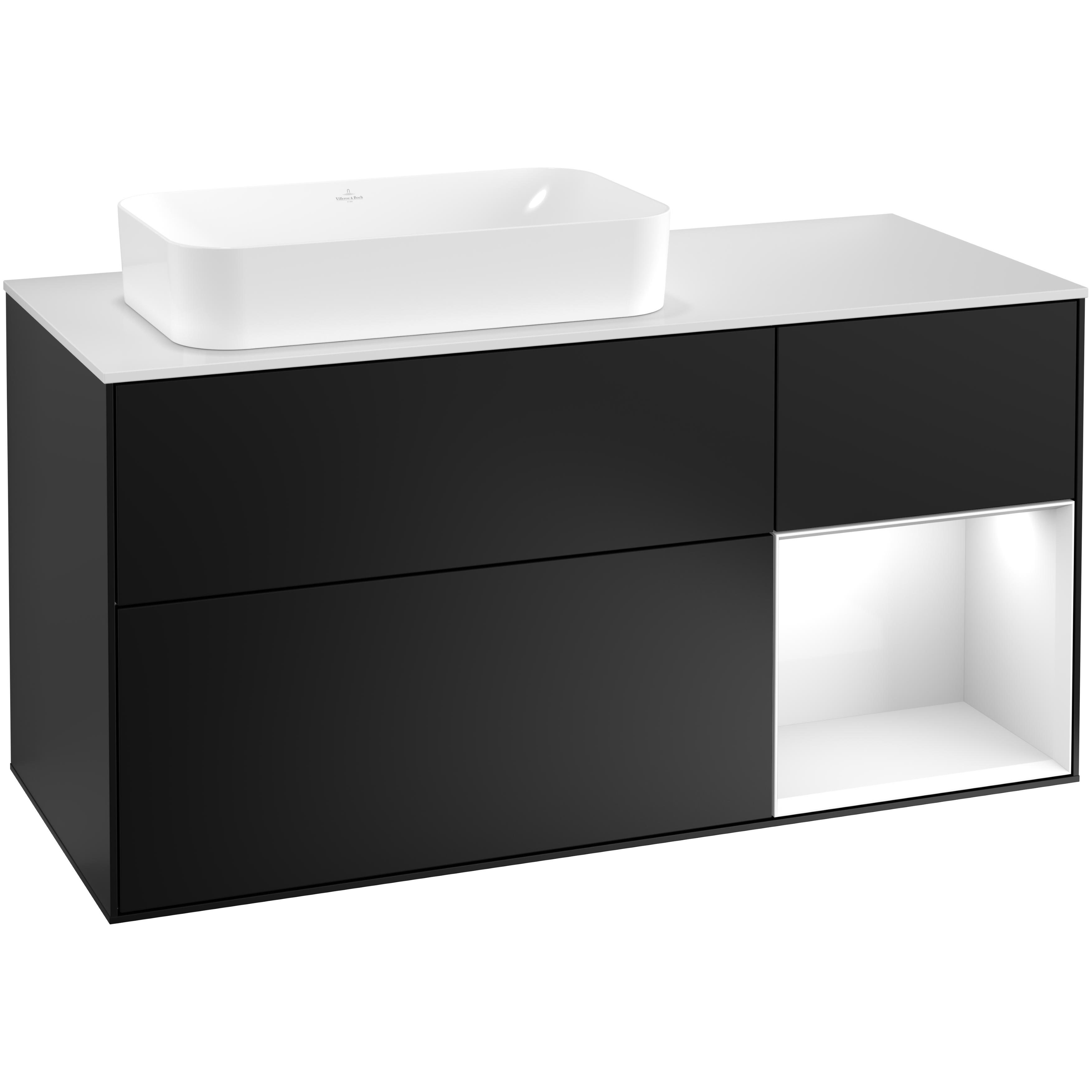 Tvättställsskåp Villeroy & Boch Finion med 3 Lådor Hylla och Bänkskiva för Ocentrerat Fristående Tvättställ