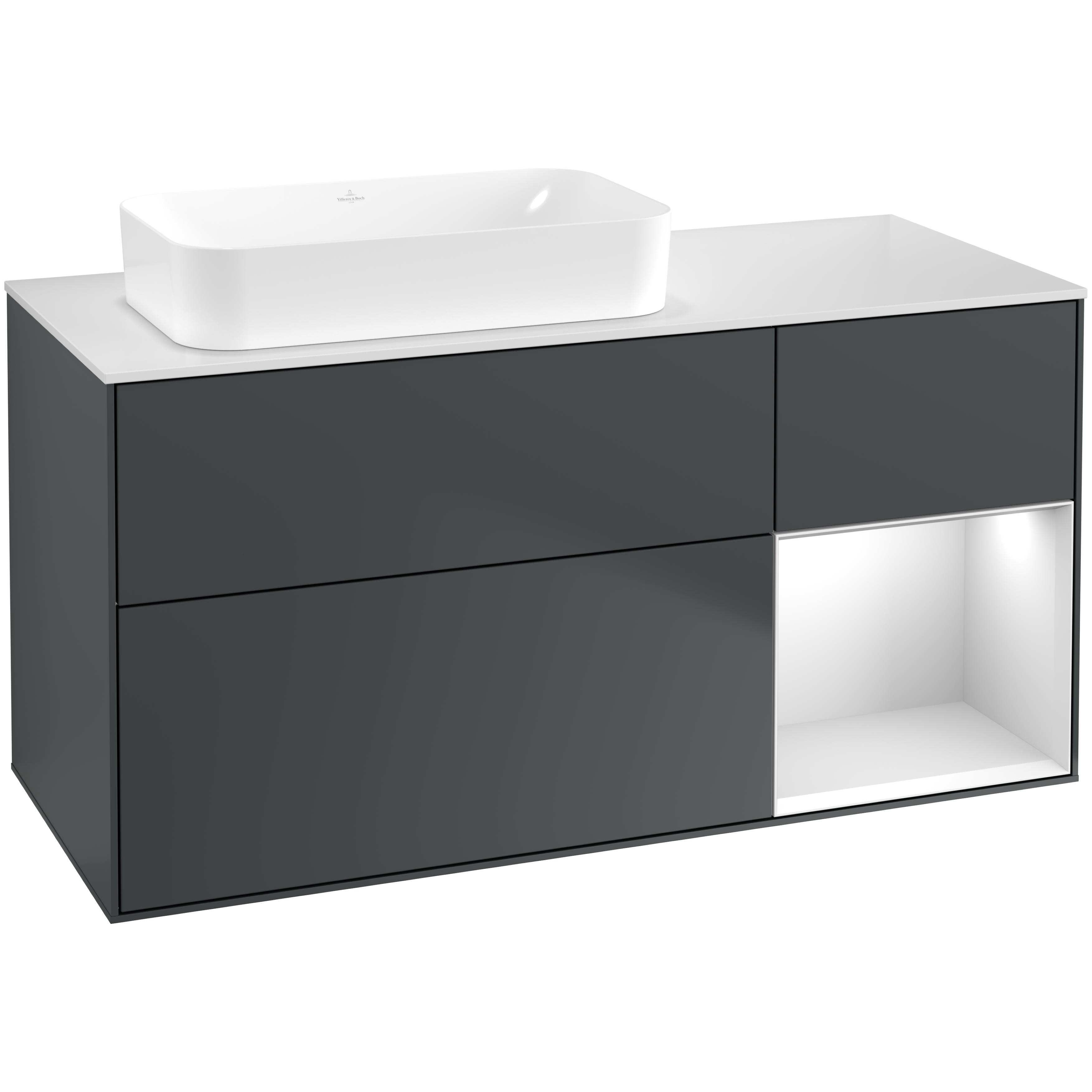Tvättställsskåp Villeroy & Boch Finion med 3 Lådor Hylla och Bänkskiva för Ocentrerat Fristående Tvättställ