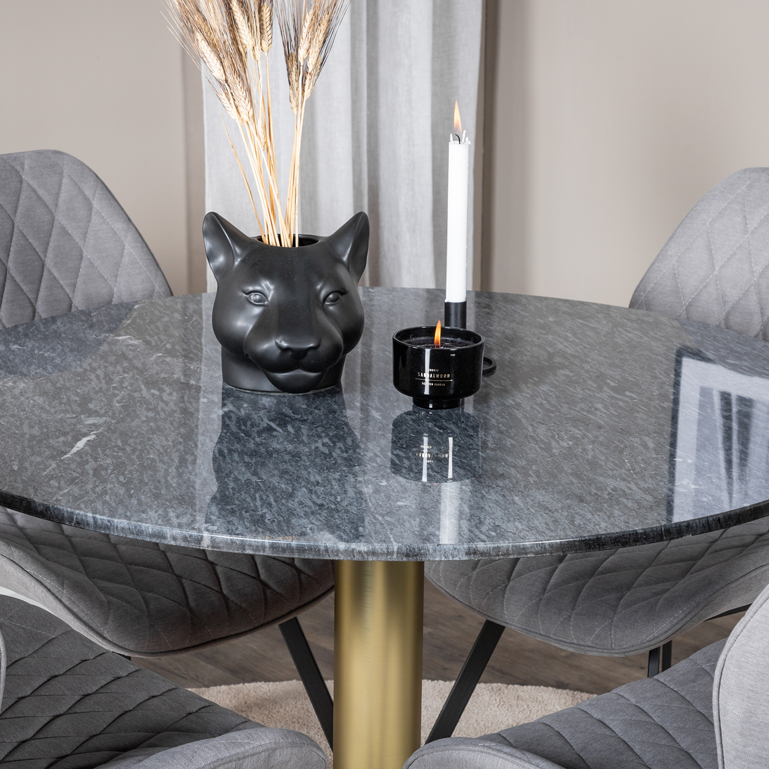Spisegruppe Venture Home Estelle med 4 Geneva Stoler Polyester