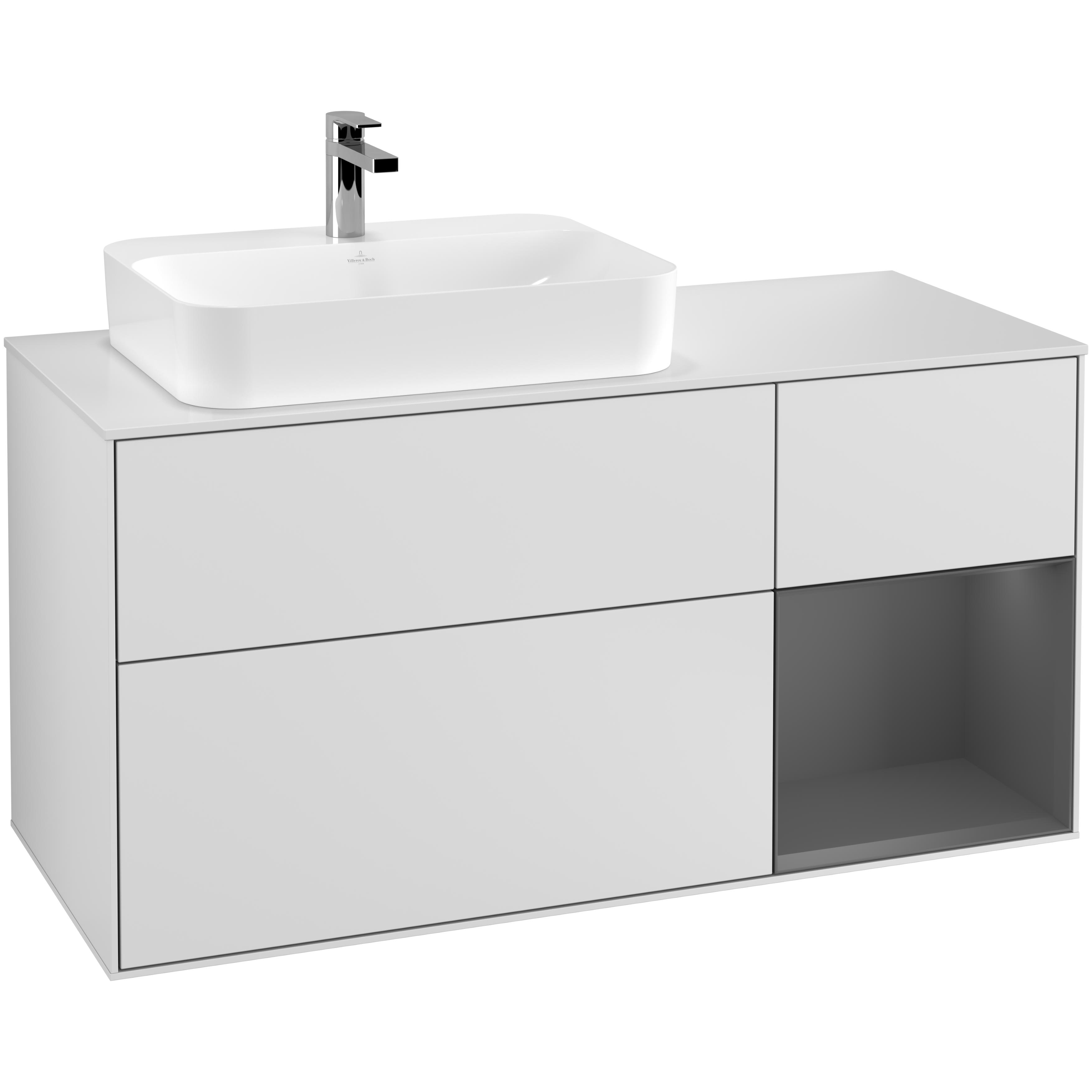 Tvättställsskåp Villeroy & Boch Finion med 3 Lådor Hylla och Bänkskiva för Ocentrerat Ytmonterat Tvättställ | badrum - badrumsmobler - tvattstallsskap-och-kommod | KakelKungen