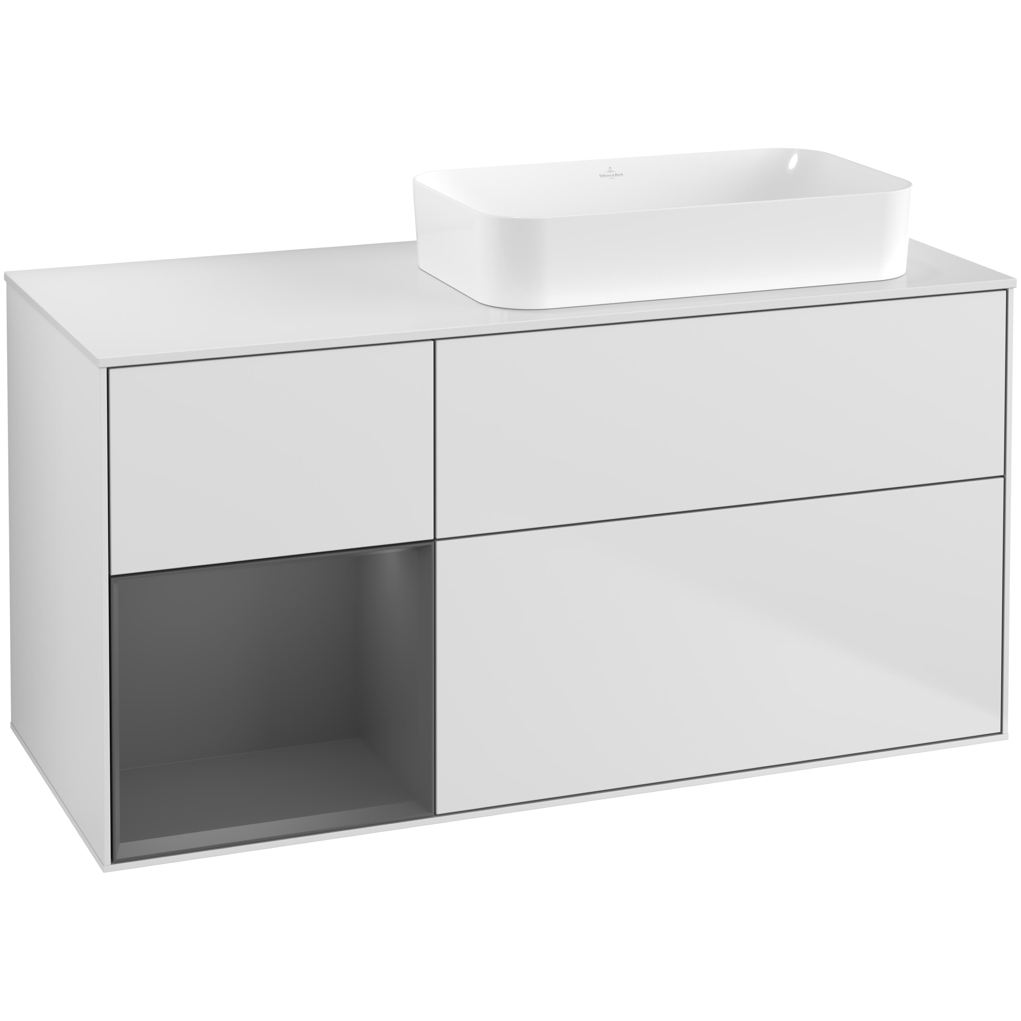 Tvättställsskåp Villeroy & Boch Finion med 3 Lådor Hylla och Bänkskiva för Ocentrerat Fristående Tvättställ