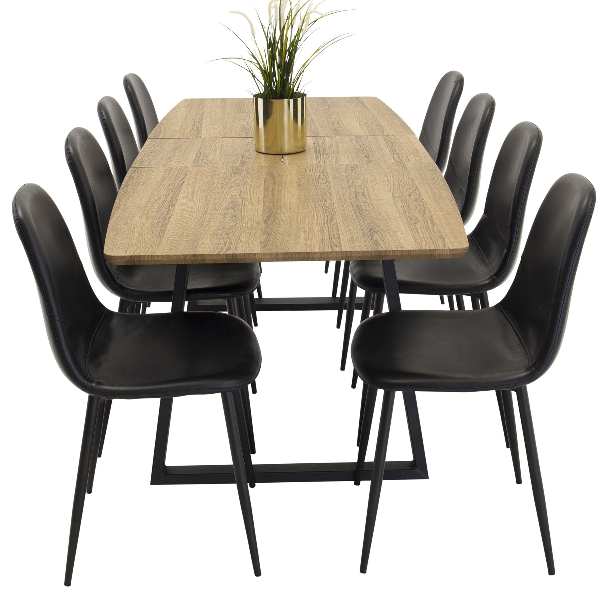 Spisegruppe Venture Home Ina med 8 Pobbie Stoler Sort