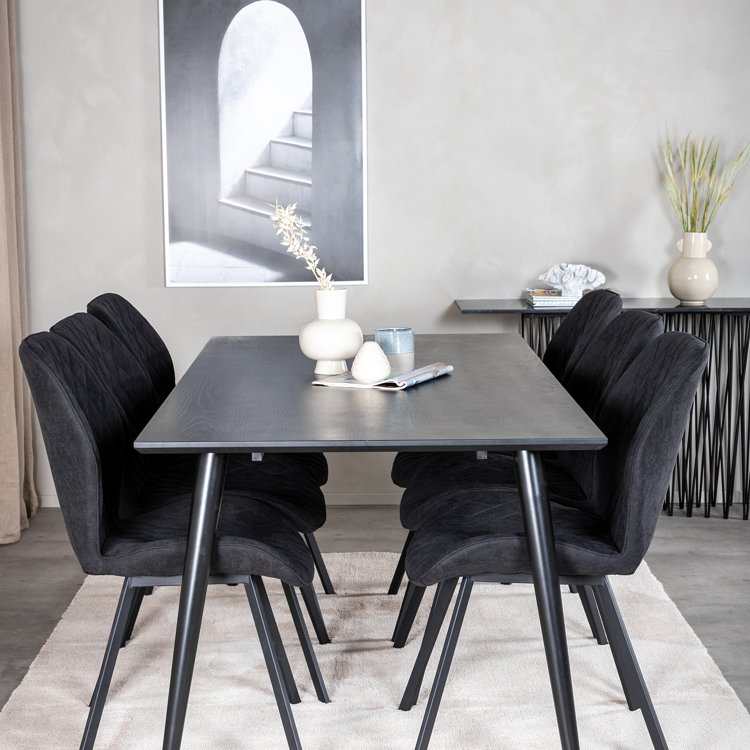 DippTable -Black Veneer+Gemma Chair-Black _6 Sort/Sort