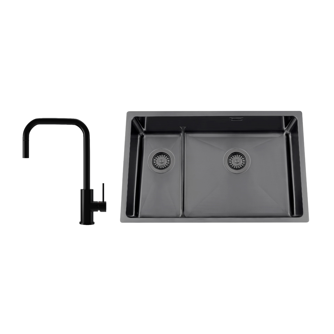 Kjøkkenvask Nordic Tech Titan 73 KHX Nickel med Kjøkkenbatteri Steel Accent Square D