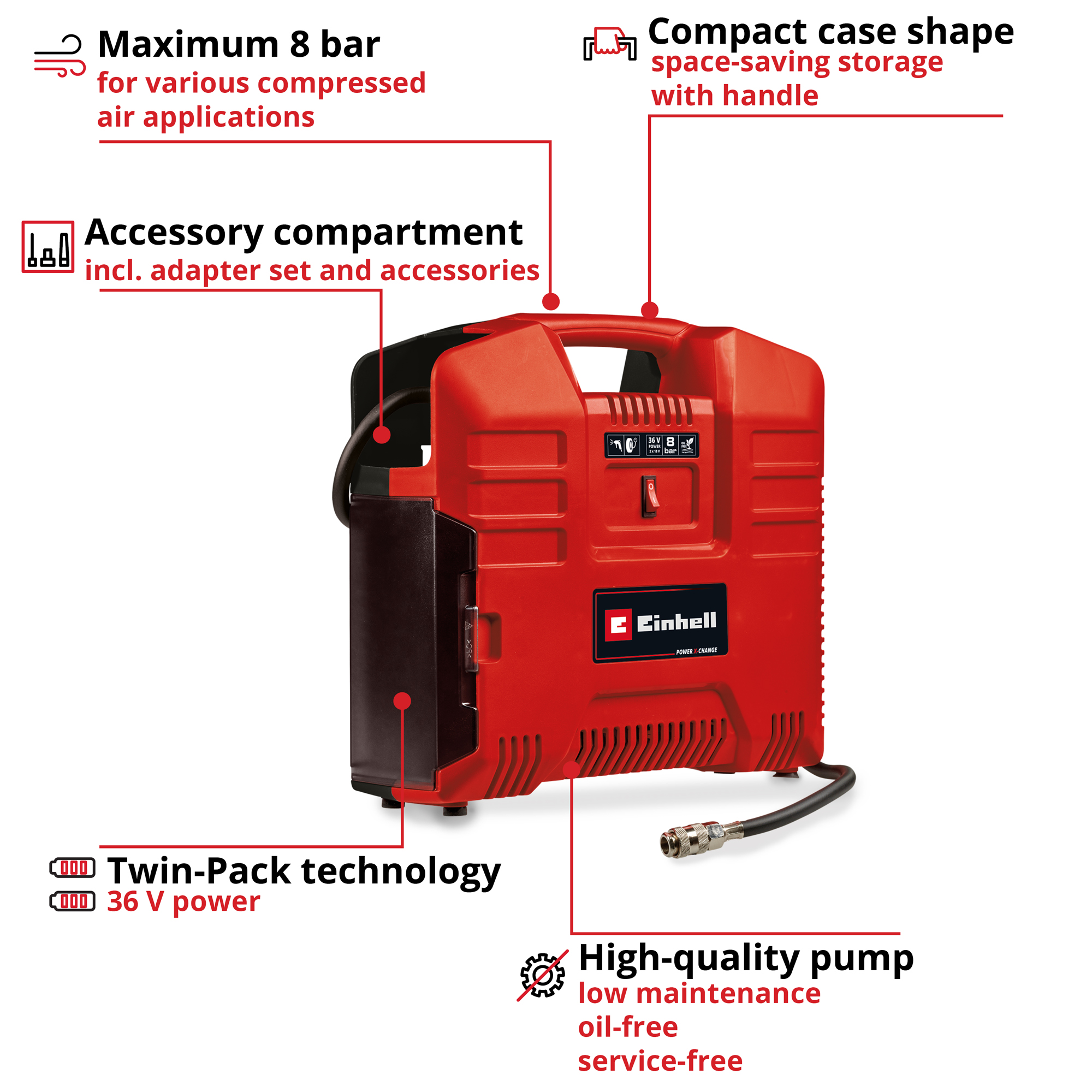 Portabel Kompressor Einhell TE-AC 36/8 Li OF Set-Solo Trådløs uten Batteri