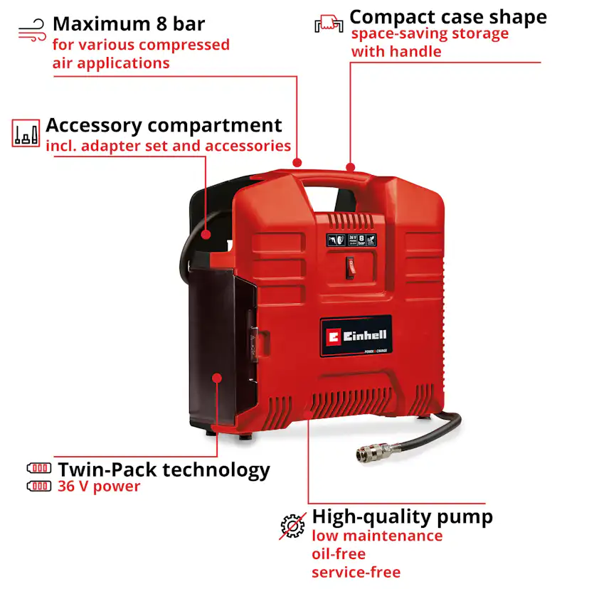 Portabel Kompressor Einhell TE-AC 36/8 Li OF Set-Solo Trådløs uten Batteri