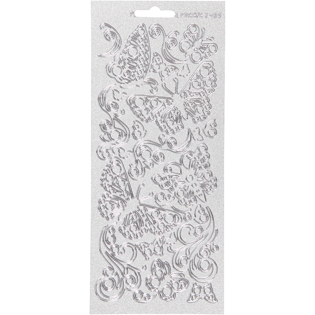 Stickers, silver, fjärilar, 10x23 cm, 1 ark Sølv