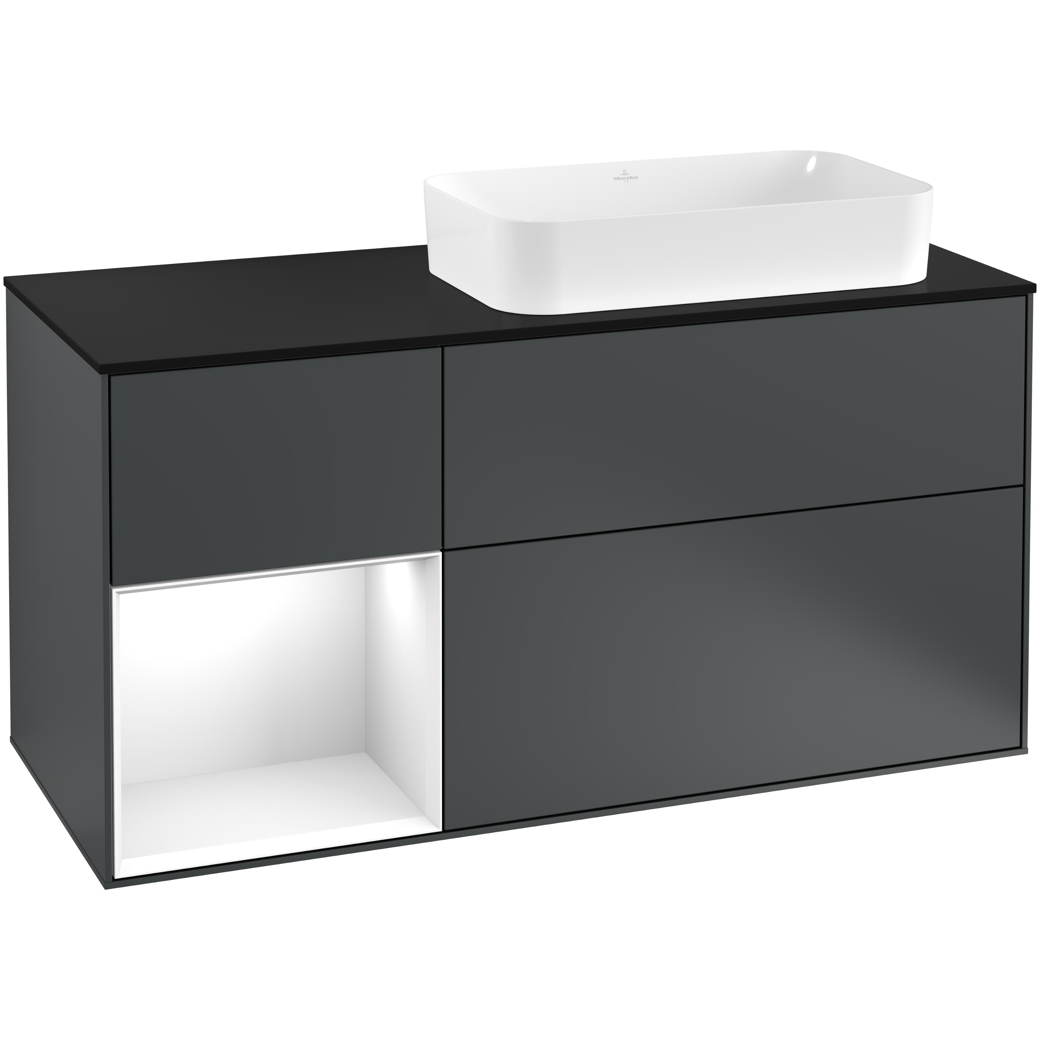 Tvättställsskåp Villeroy & Boch Finion med 3 Lådor Hylla och Bänkskiva för Ocentrerat Fristående Tvättställ
