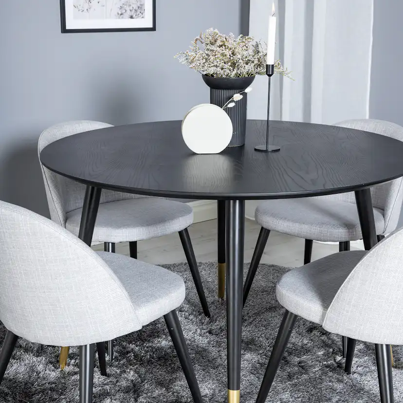 Spisegruppe Venture Home Dipp Ø115 cm med 4 Velvet Stoler