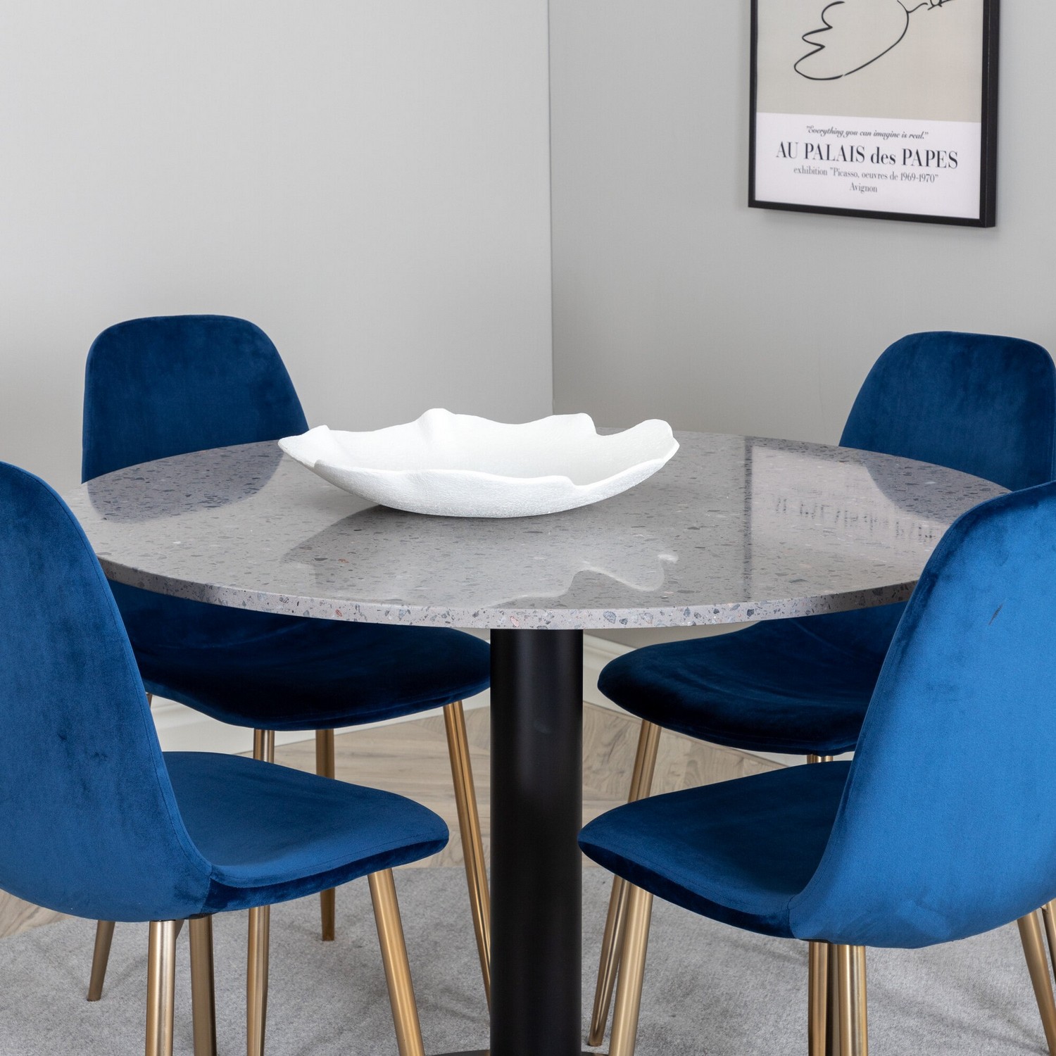 Spisegruppe Venture Home Roxanna Grå Bord med 4 Pobbie Stoler Fløyel