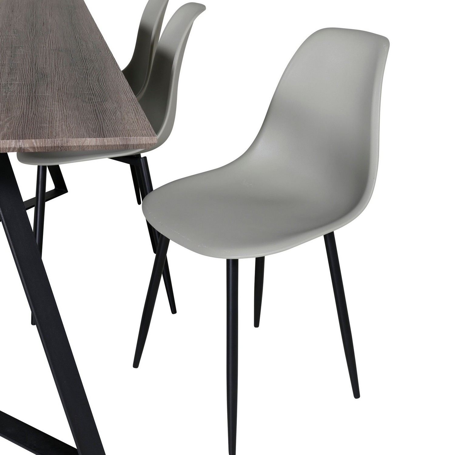 Marina Dining Table 180x90 cm+Polar Plastic Dining Chair Grå/Sort/Grå