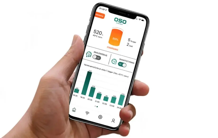 Oso varmtvannsbereder styres med app