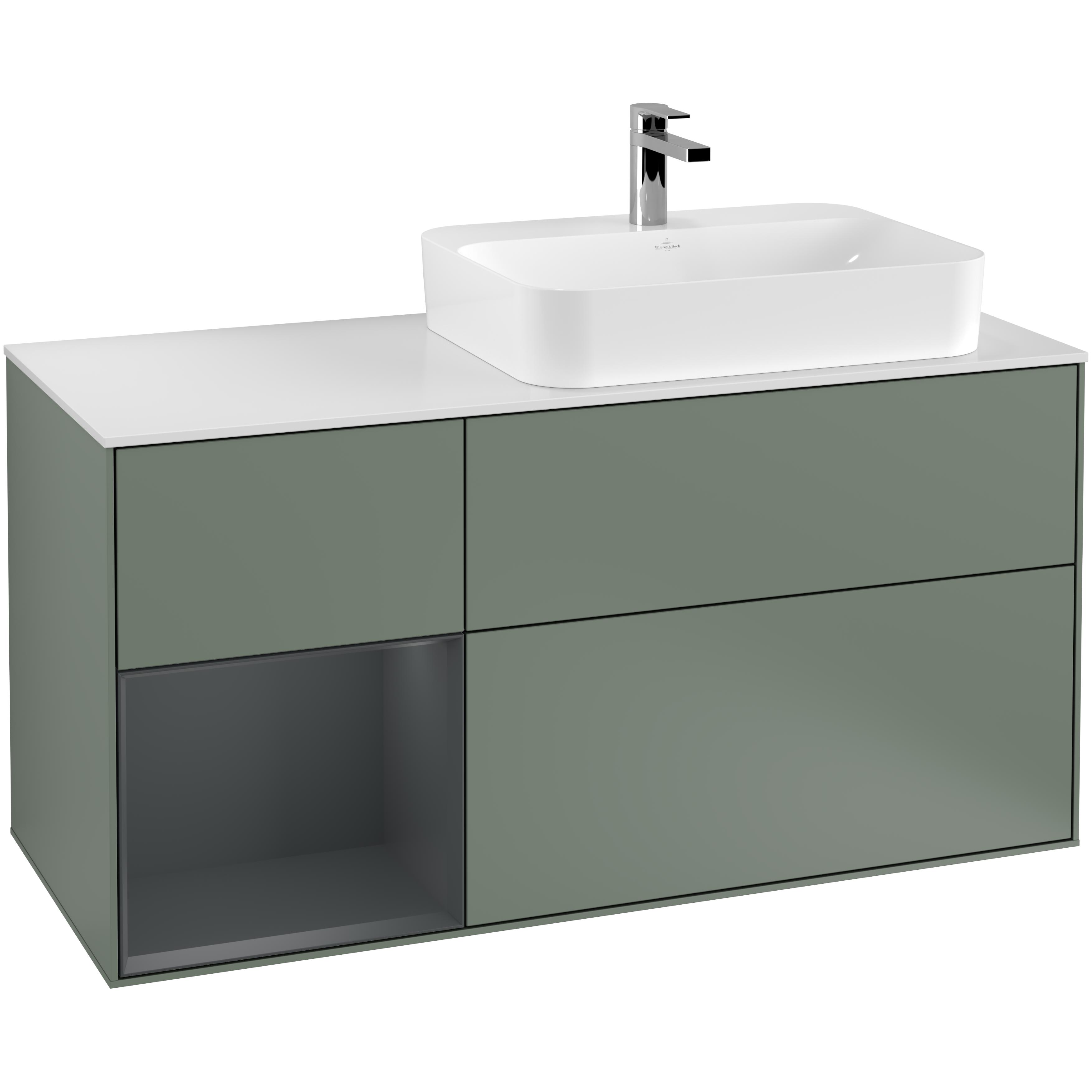 Tvättställsskåp Villeroy & Boch Finion med 3 Lådor Hylla och Bänkskiva för Ocentrerat Ytmonterat Tvättställ