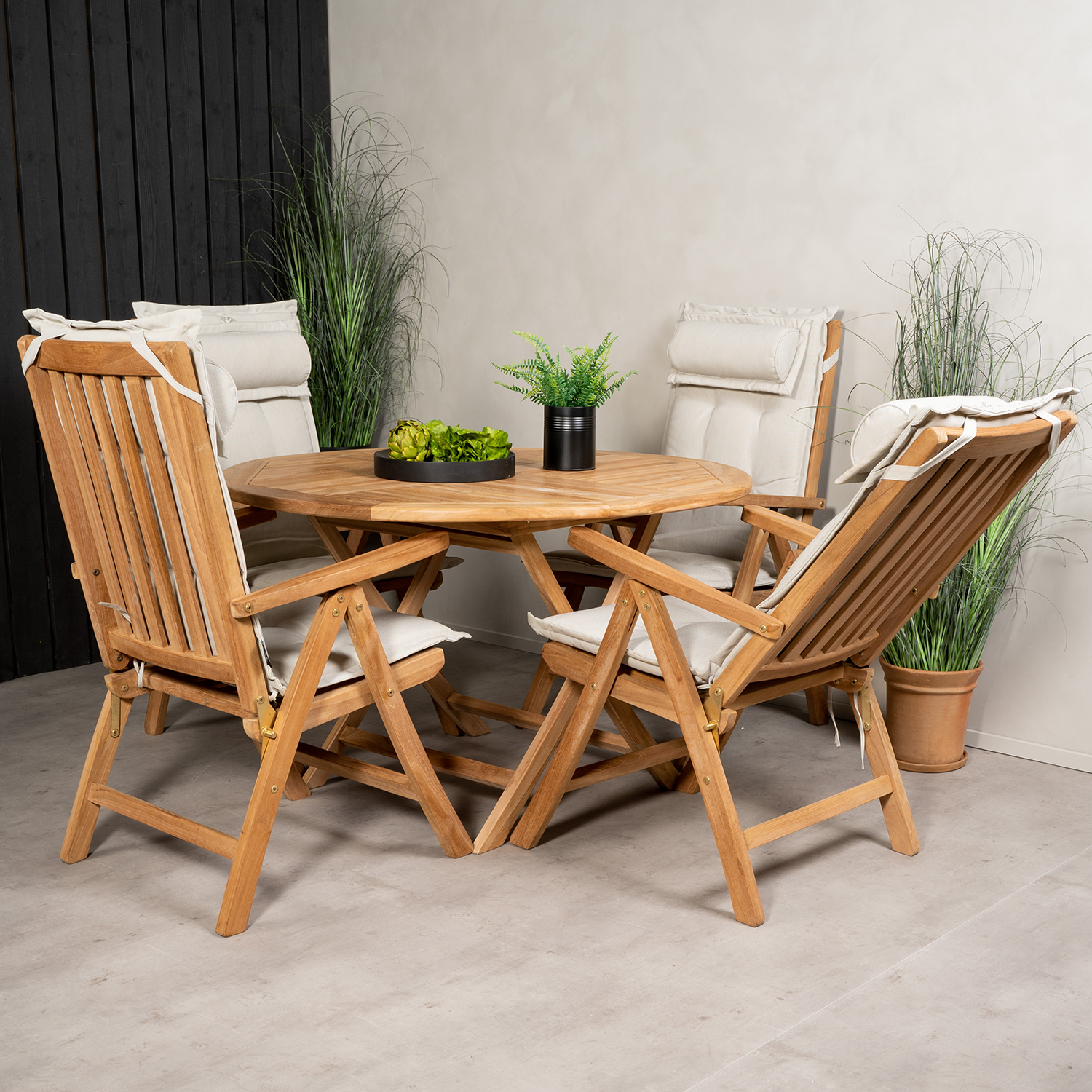 Spisegruppe Venture Home Kenya Ø120 cm Teak med 4 PositionsLenestoler