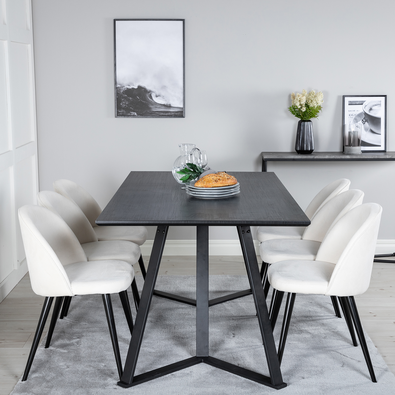 Spisegruppe Venture Home Madde med 6 Valentina Stoler Manchester