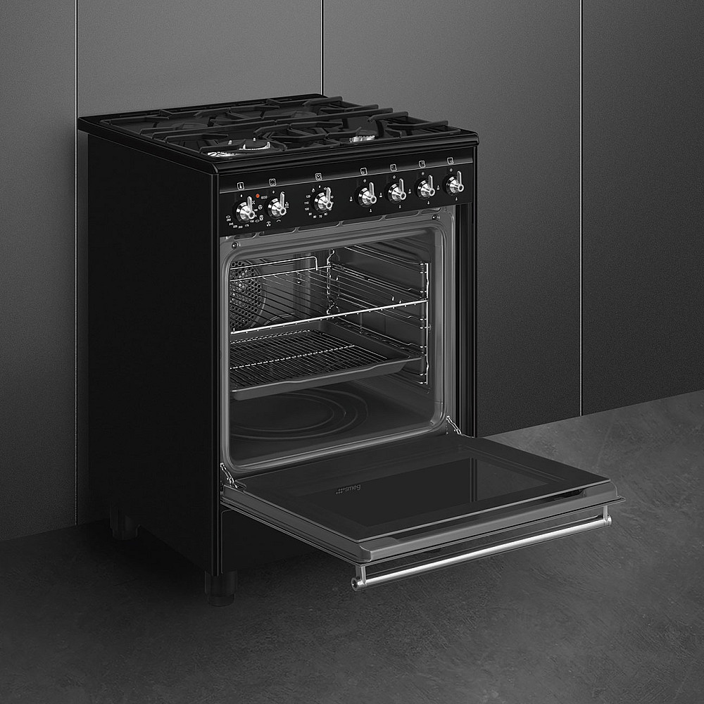 Gasskomfyr Smeg Concerto CX61GMBL Sort med Allsidig og Elektrisk Ovn