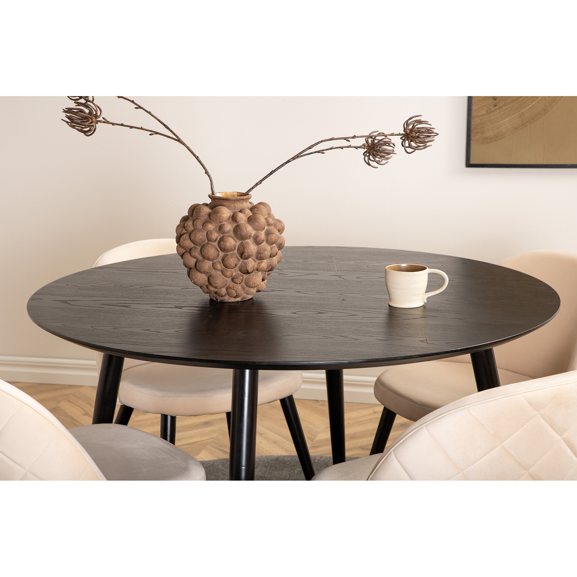 Spisegruppe Venture Home Dipp Ø115 cm med 4 Velvet  Stitches Stoler