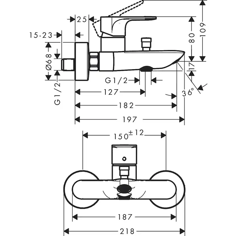 Dusj- og Badekarbatteri Hansgrohe Rebris E 1-grep