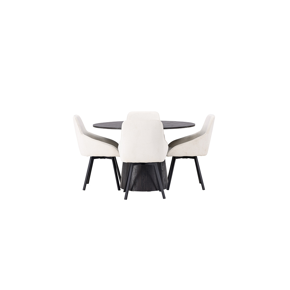 Spisegruppe Venture Home Lanzo Ø120 cm med 4 stk Rosie Stoler