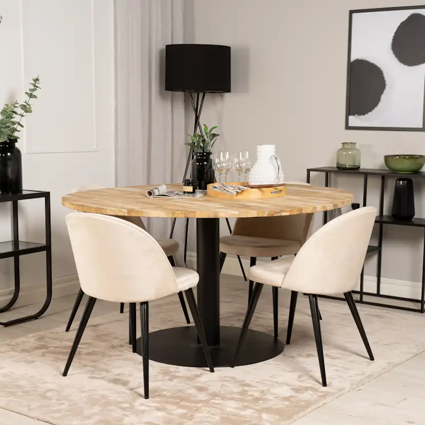 Spisegruppe Venture Home Cirebon med 4 Velvet Stoler