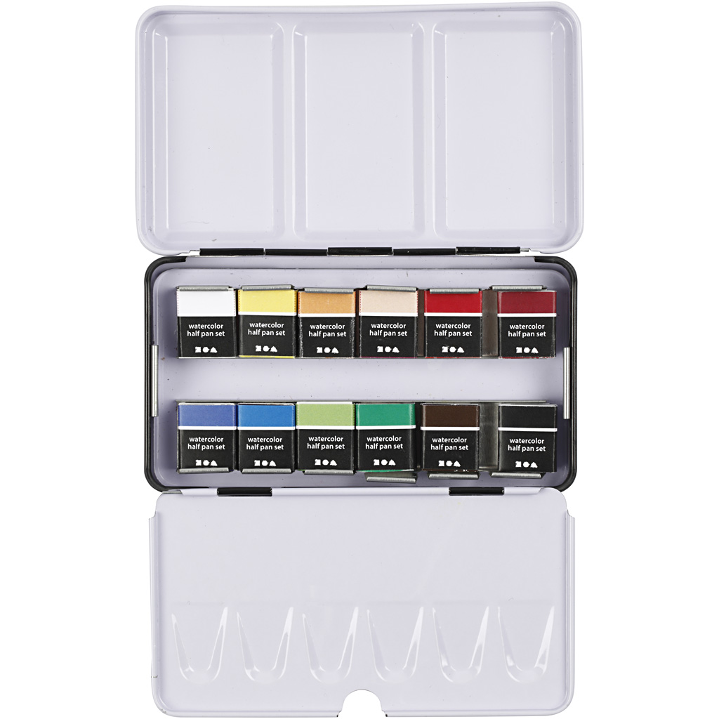 Akvarellfarge Creativ Company Art Aqua Ass Farger ½-panne Str 10x20 mm 12 Farger/1 Pk