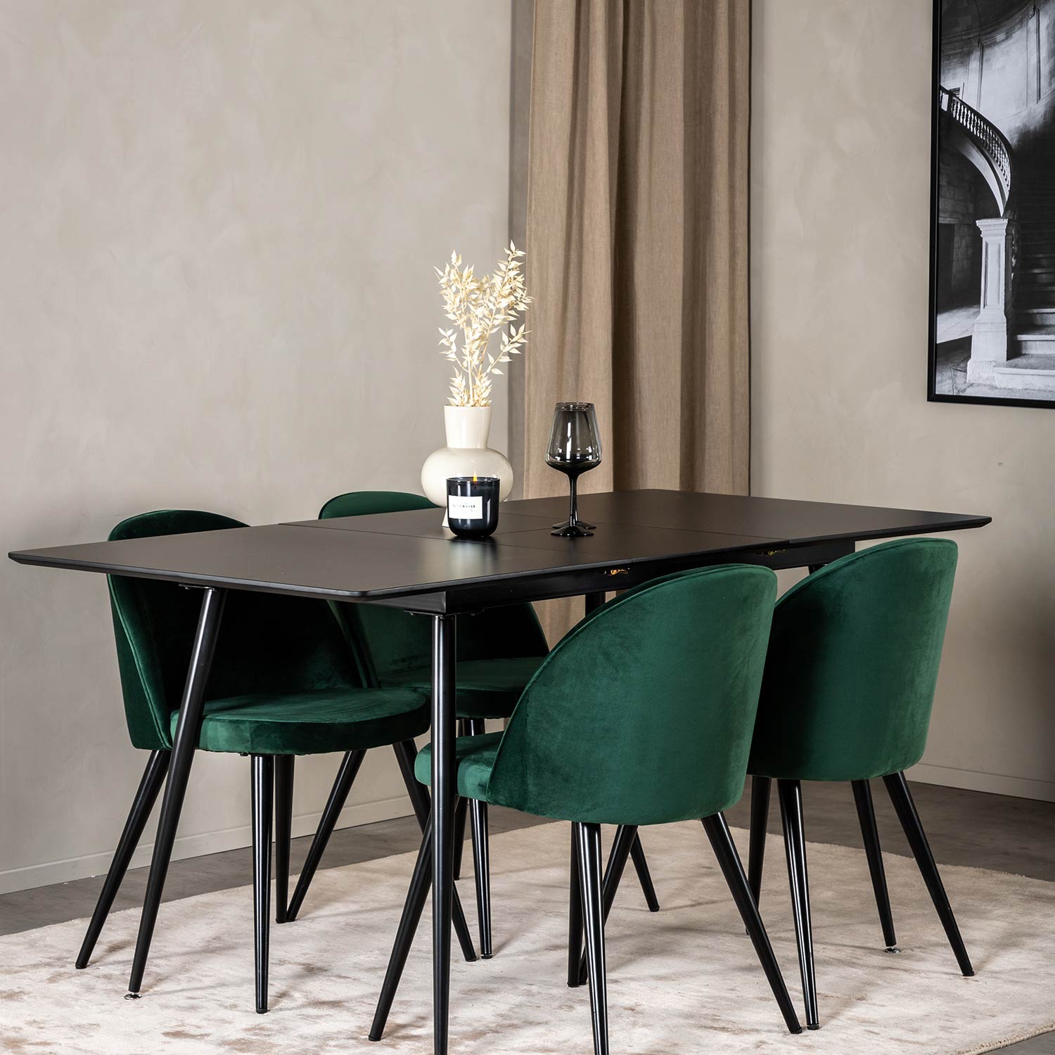 Spisegruppe Venture Home Silvia med Innleggsplate og 4 Valentina Stoler