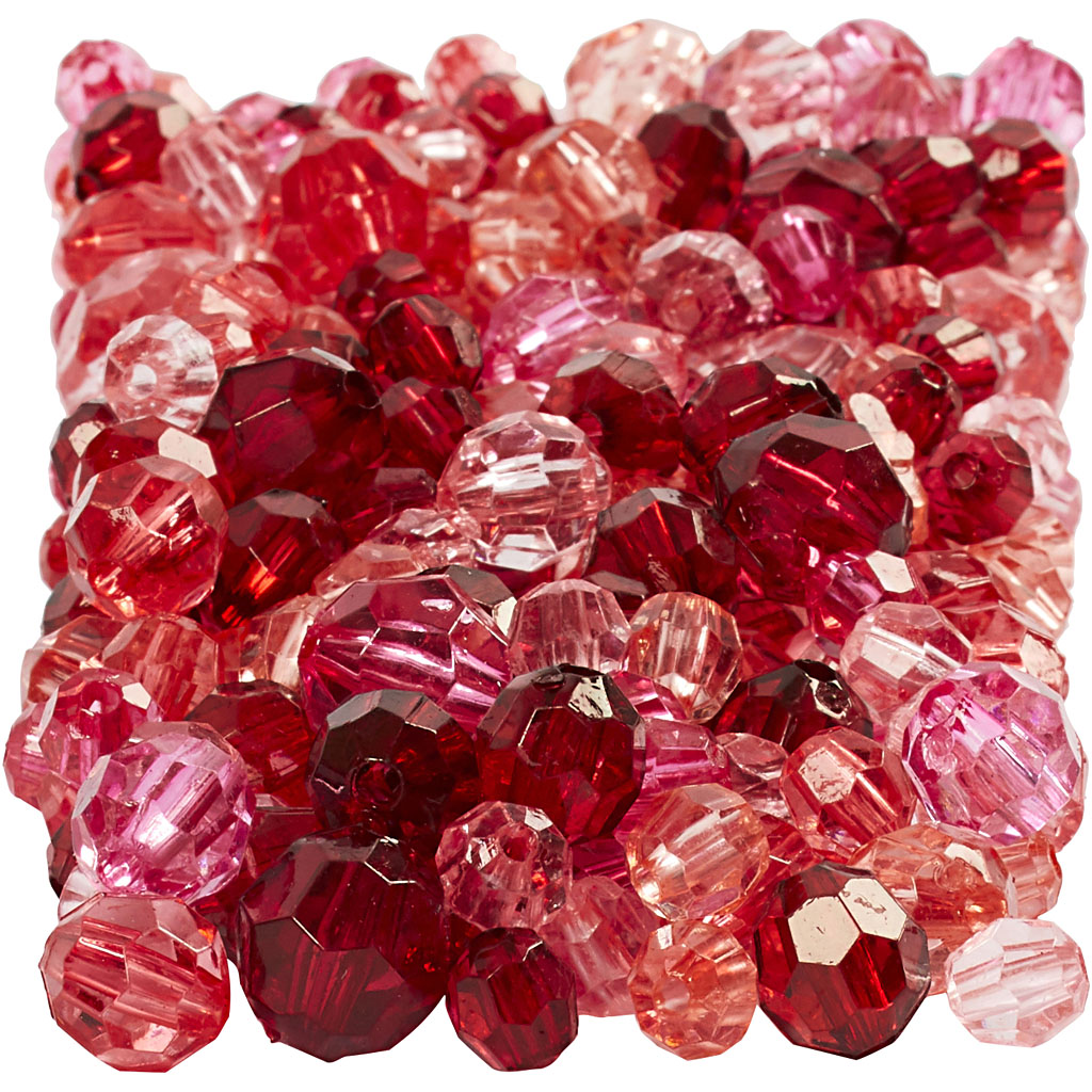 Harmoni facetterade plastpärlor, mixade, röd harmoni , stl. Rød , 0,25 Kg