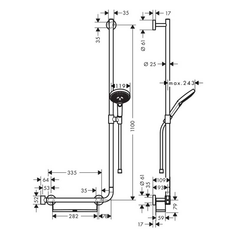 Duschset Hansgrohe Raindance Select S 120 3jet Duschstång Vä Krom, Venstre, Uten EcoSmart