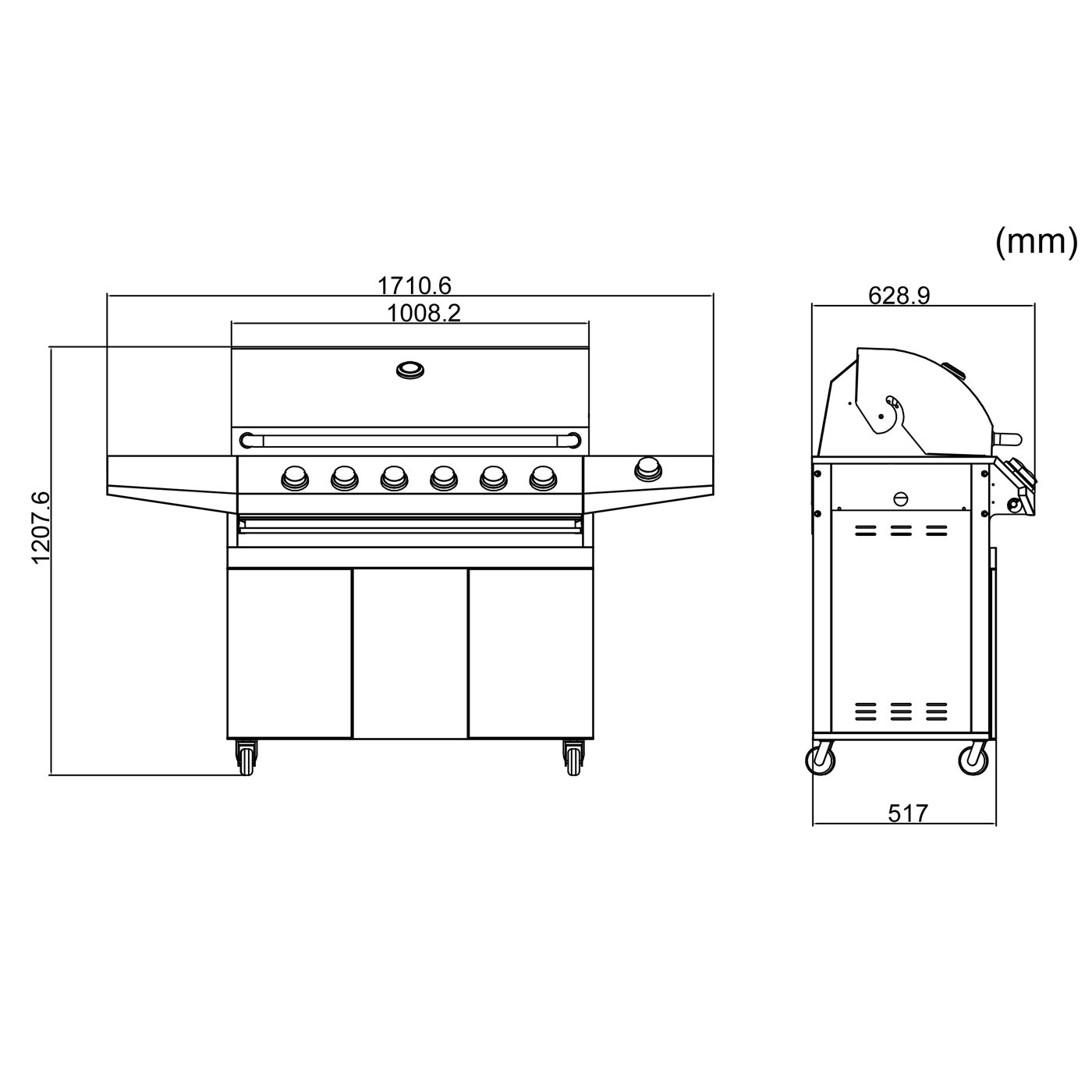 Gassgrill Myoutdoorkitchen med 6 Brennere og Sidebrenner