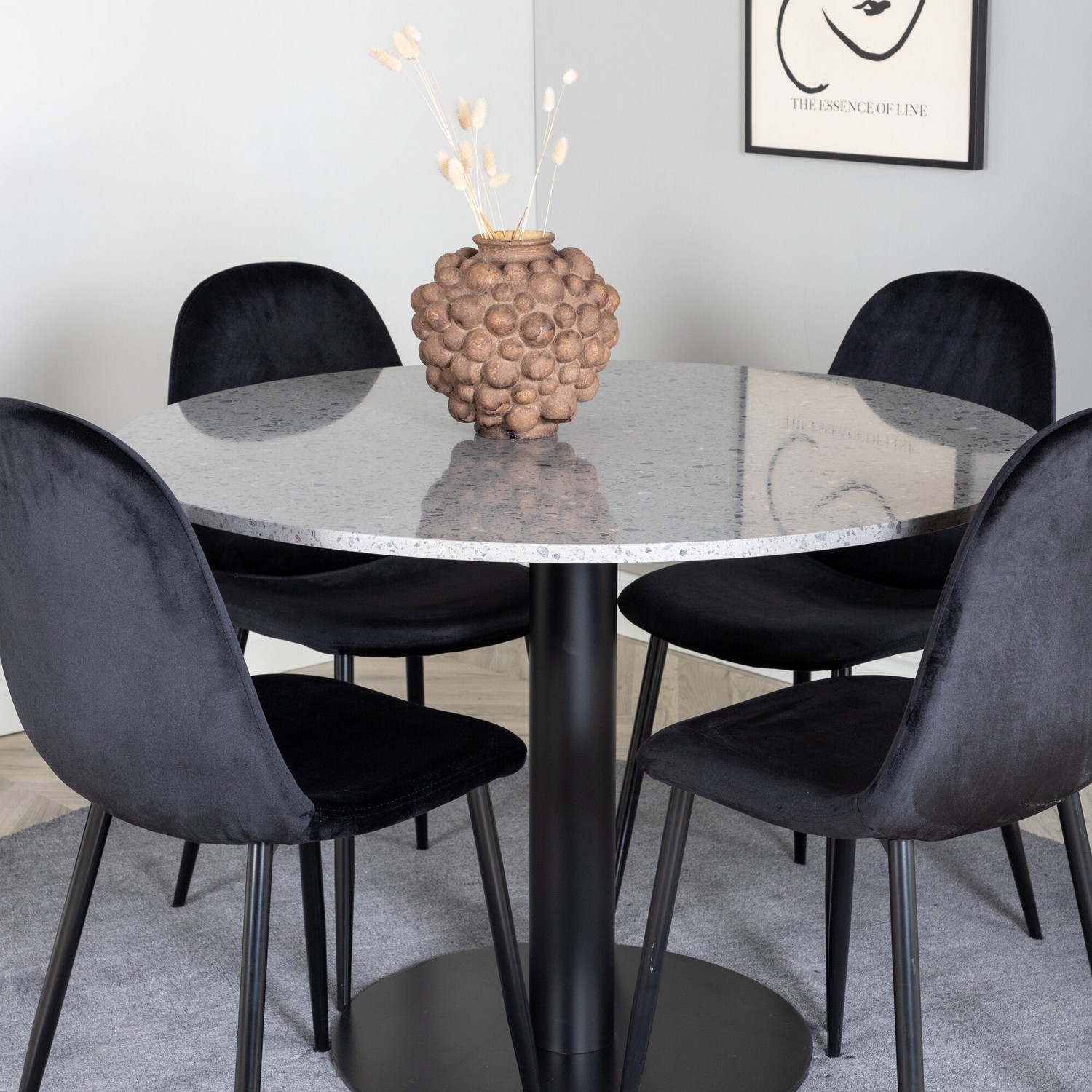 Spisegruppe Venture Home Roxanna Grå Bord med 4 Pobbie Stoler Fløyel