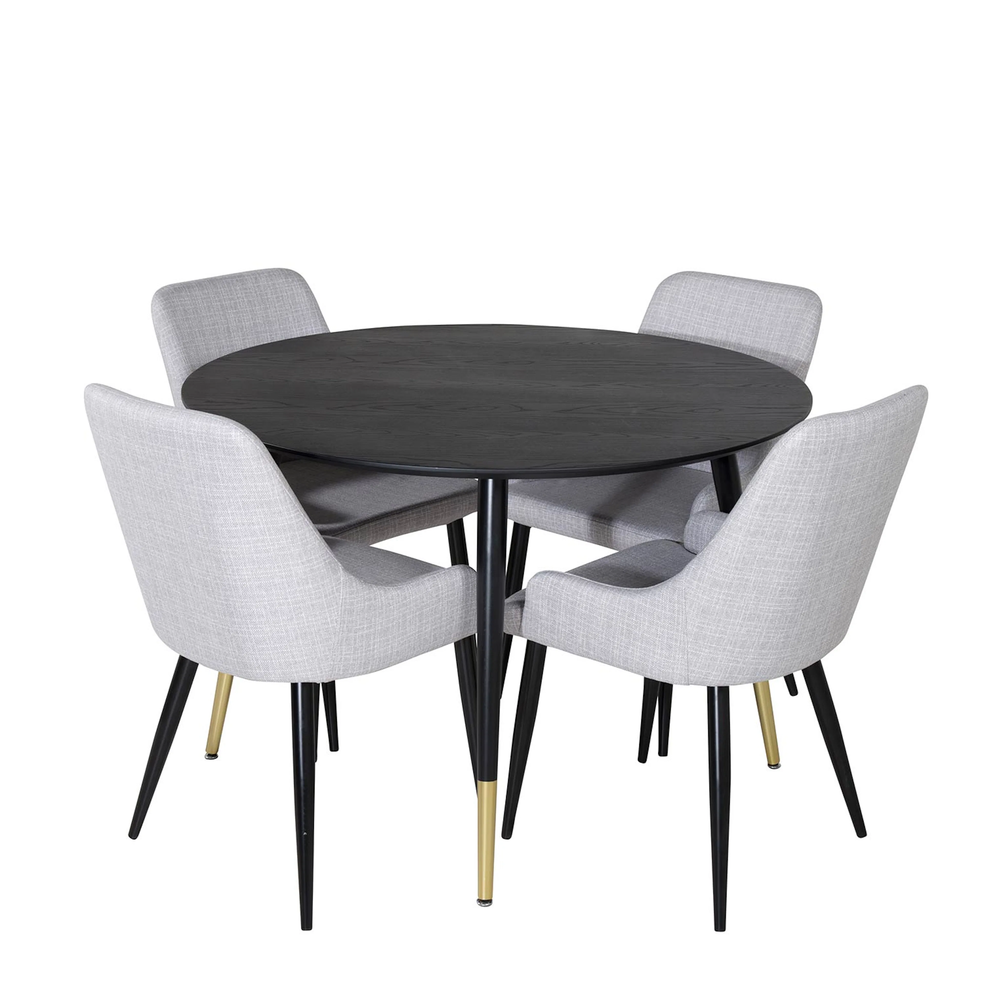 Dipp Table -Black /+Plaza chair-Light Grey Fabric_4 Sort/Messing/Lysegrå