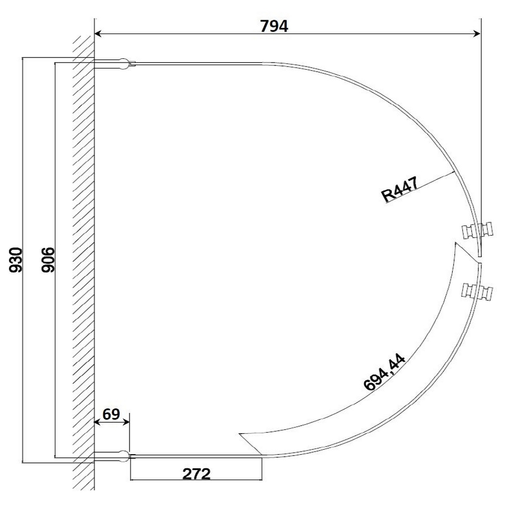 Round DL 930x800Krom Klarglas 930x800 mm, Krom, Klarglas