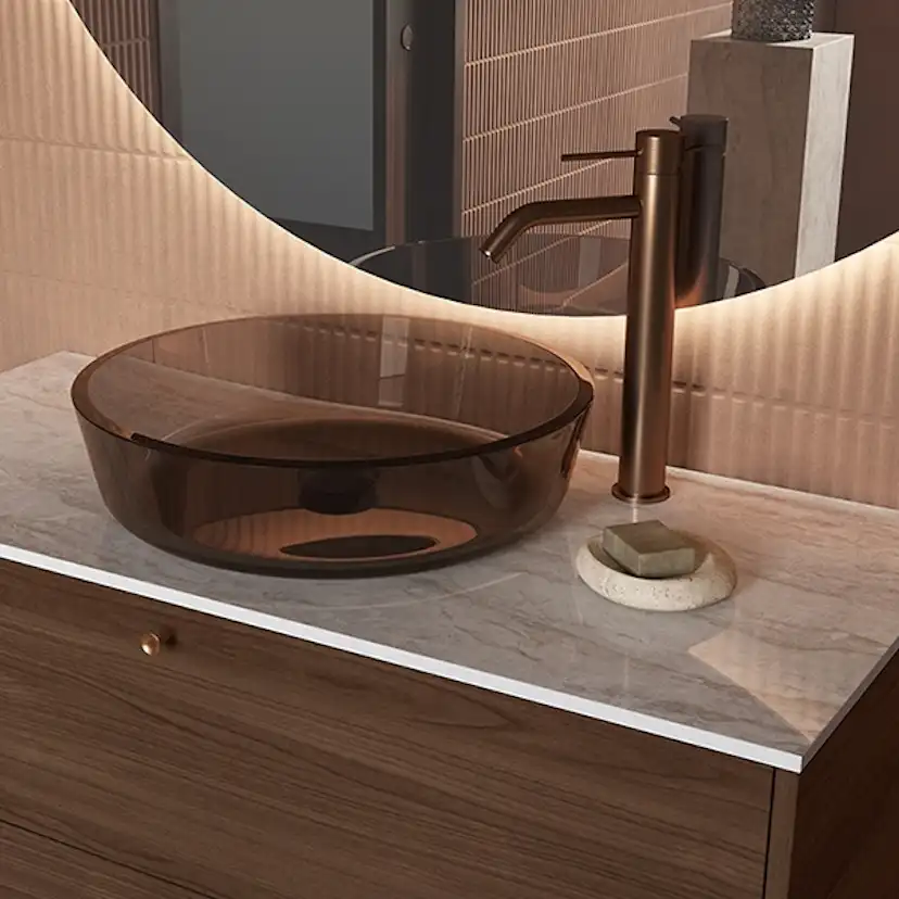 Møbelpakke FOSSBAD Innovent 100 Valnøtt med Arga X-gloss Benkeplate og Amor Glasservant