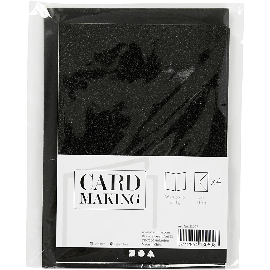 Kort Creativ Company og Konvolutt Glitter Kortstr 10,5x15 cm Konvstr 11,5x16,5 cm 4 sett/1 Pk