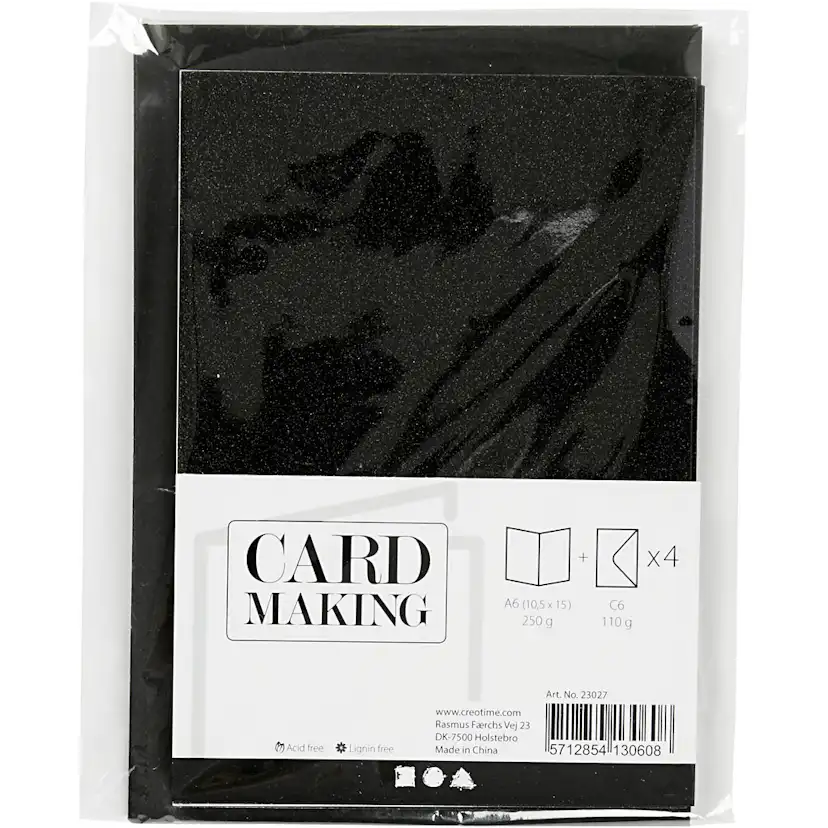 Kort Creativ Company og Konvolutt Glitter Kortstr 10,5x15 cm Konvstr 11,5x16,5 cm 4 sett/1 Pk