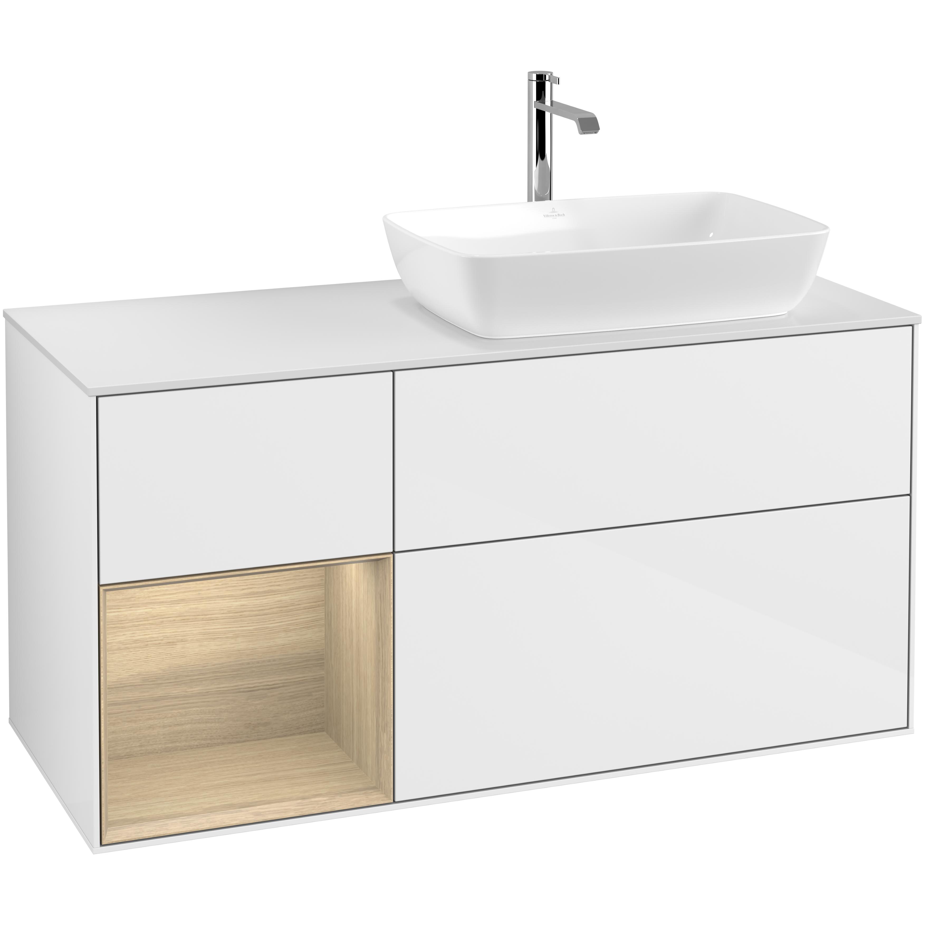 Tvättställsskåp Villeroy & Boch Finion med 3 Lådor Hylla och Bänkskiva för Ocentrerat Tvättställ från Artis & Collaro