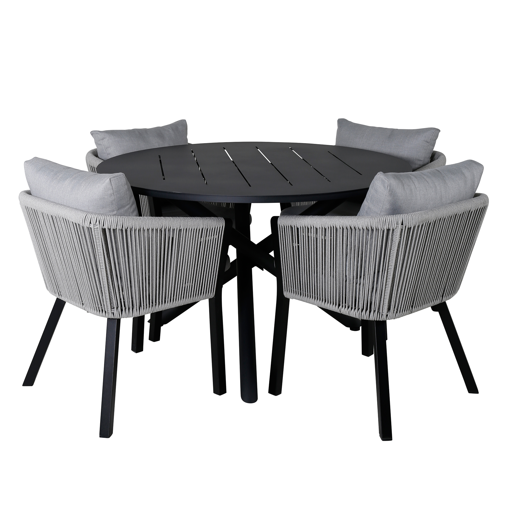 Alma Dining Table - Black Alu - ø120cm+Virya Dining Chair - Sort