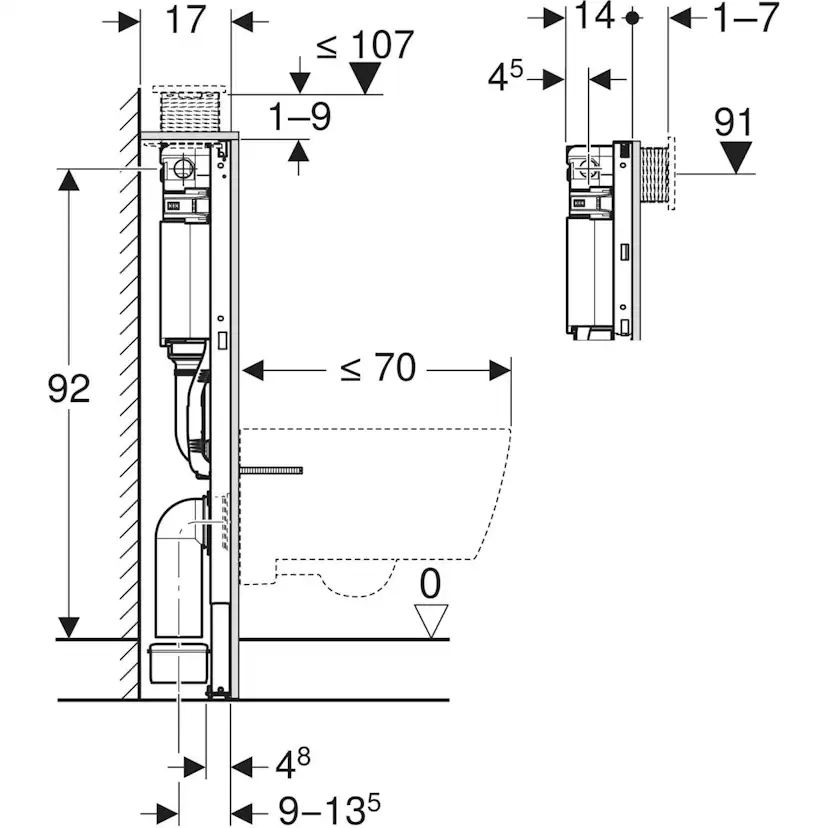 WC-fixture Geberit Omega 98 cm for Innbygging