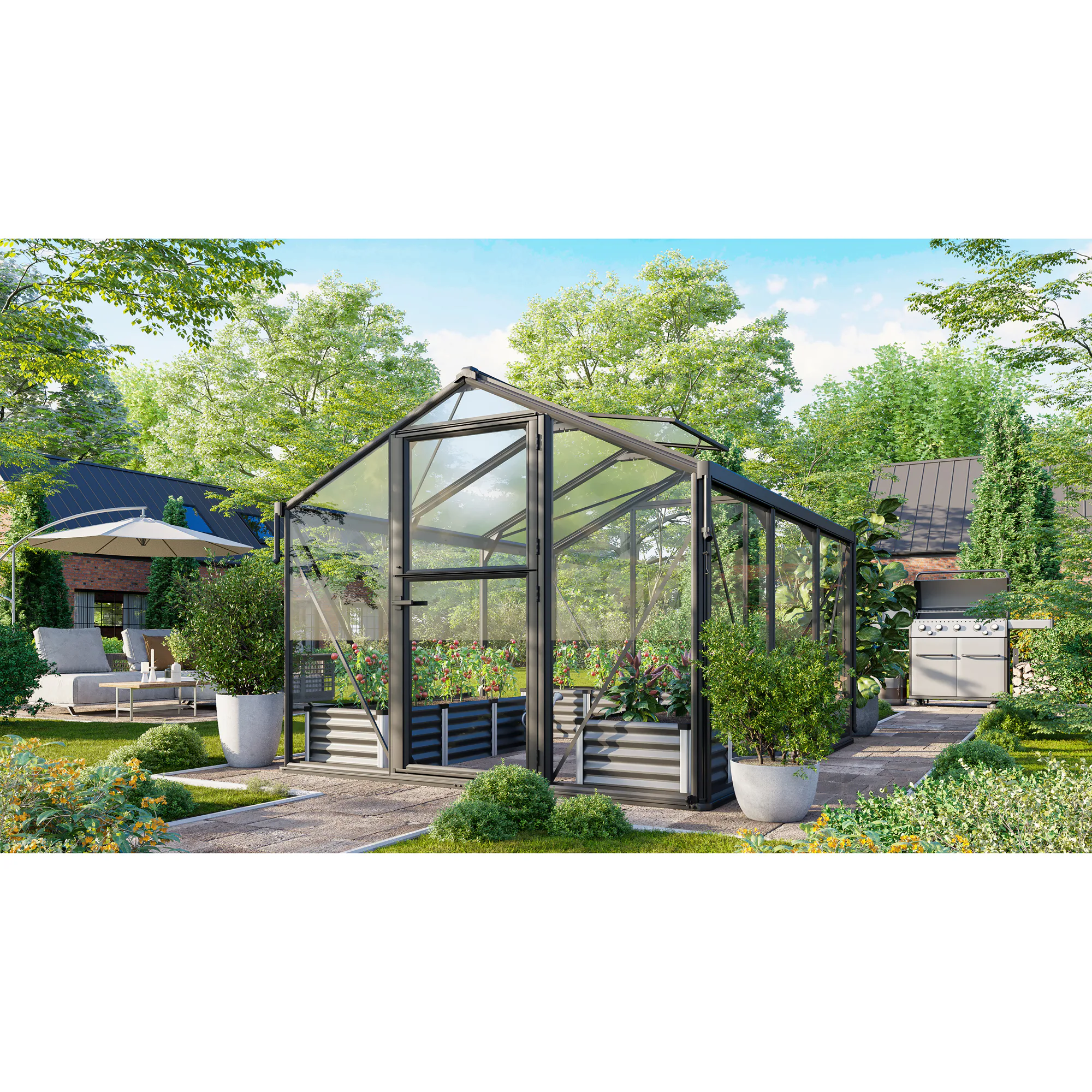Drivhus Vitavia Deimos 8500 Sort 3mm Herdet Glass / 10 mm Polykarbonattak