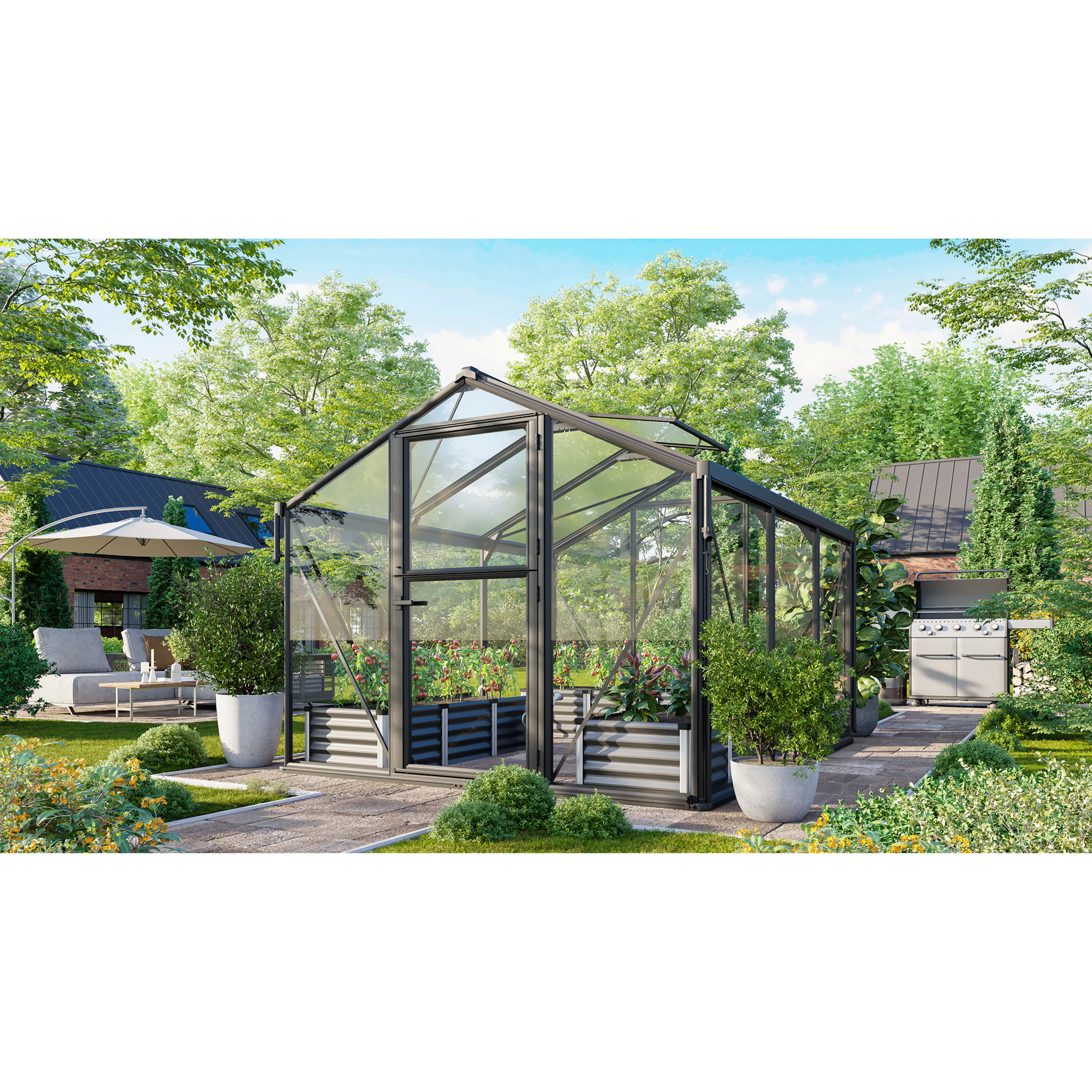 Drivhus Vitavia Deimos 8500 Sort 3mm Herdet Glass / 10 mm Polykarbonattak