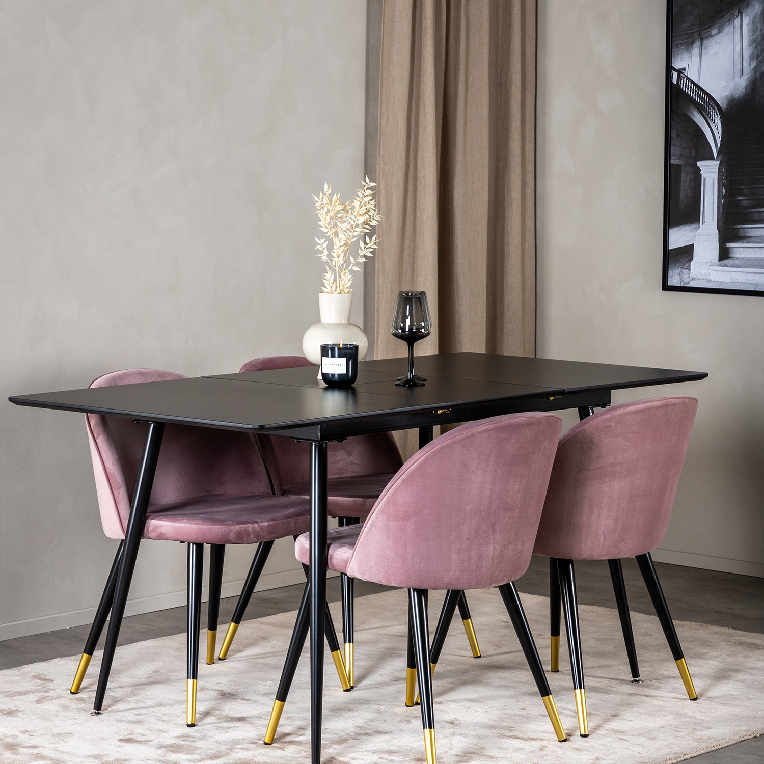 Spisegruppe Venture Home Silvia med Innleggsplate og 4 Valentina Stoler