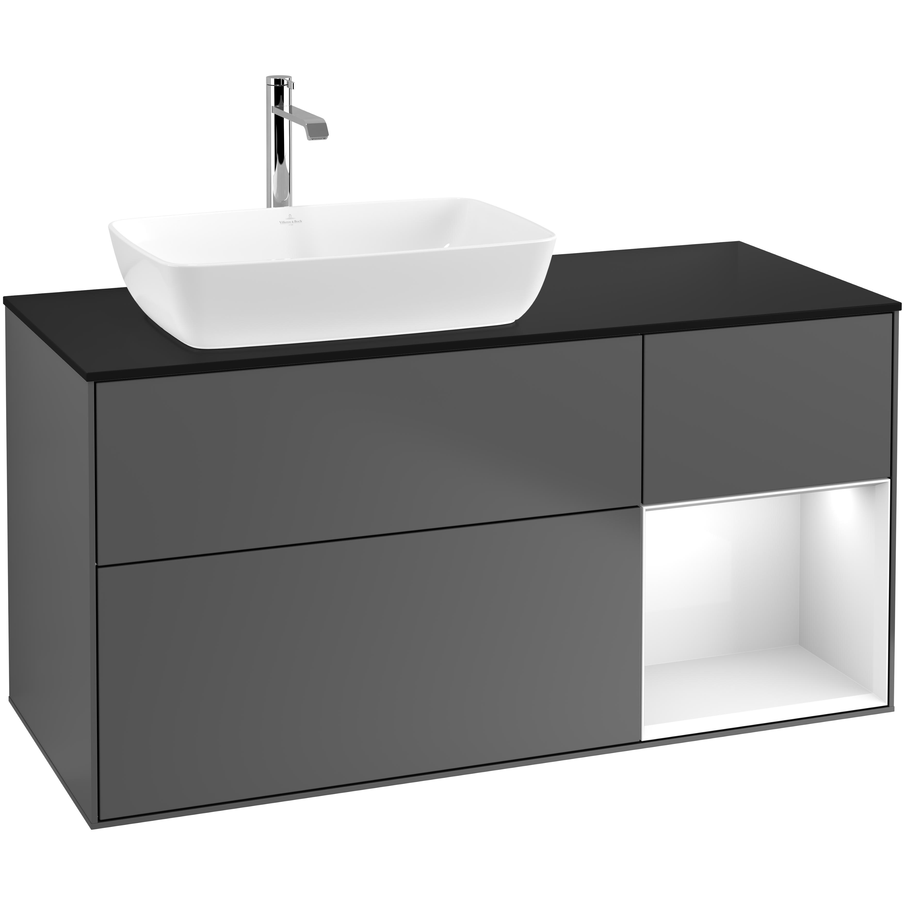Tvättställsskåp Villeroy & Boch Finion med 3 Lådor Hylla och Bänkskiva för Ocentrerat Tvättställ från Artis & Collaro